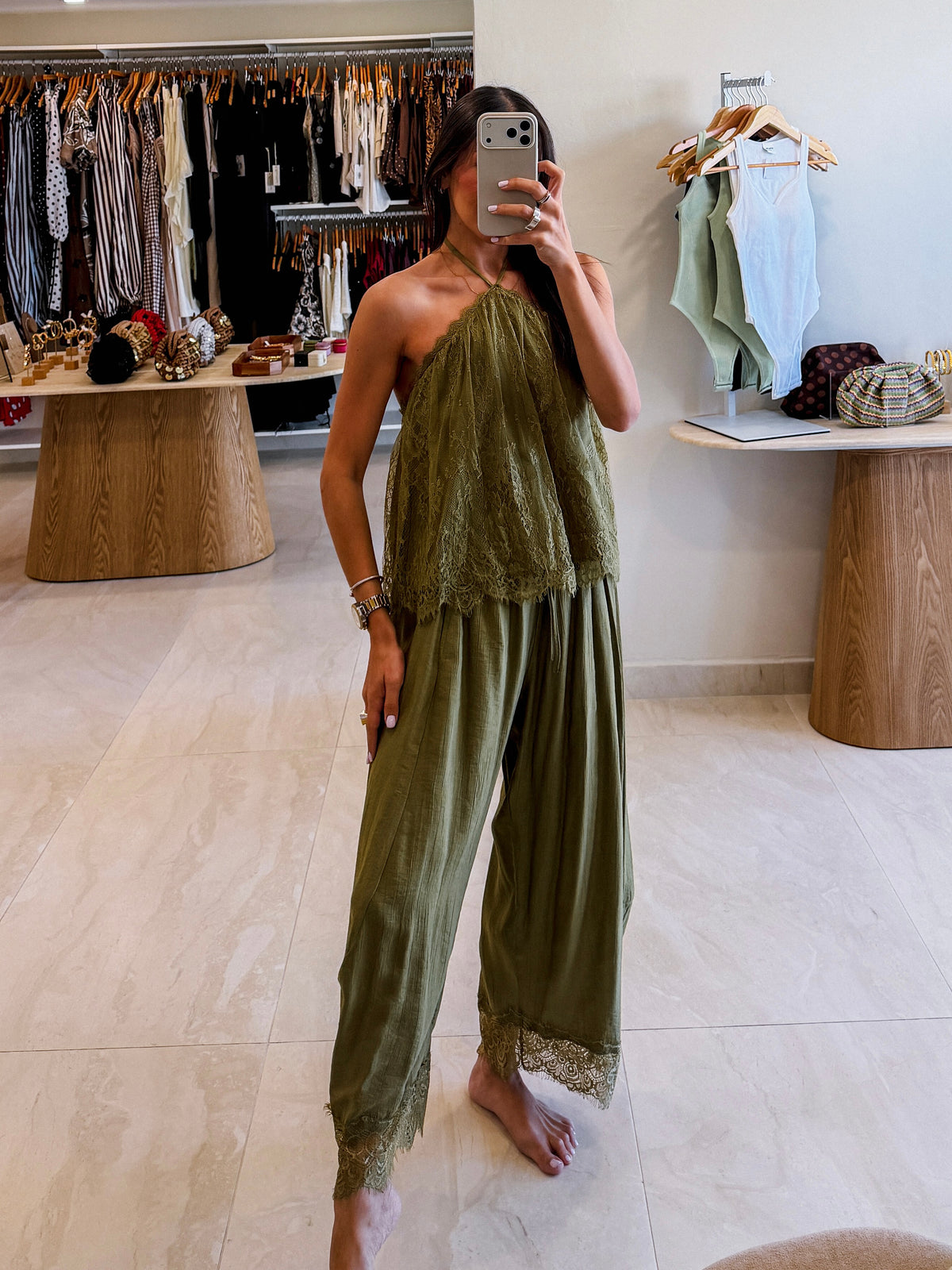 NESSA OLIVE PANTS SET