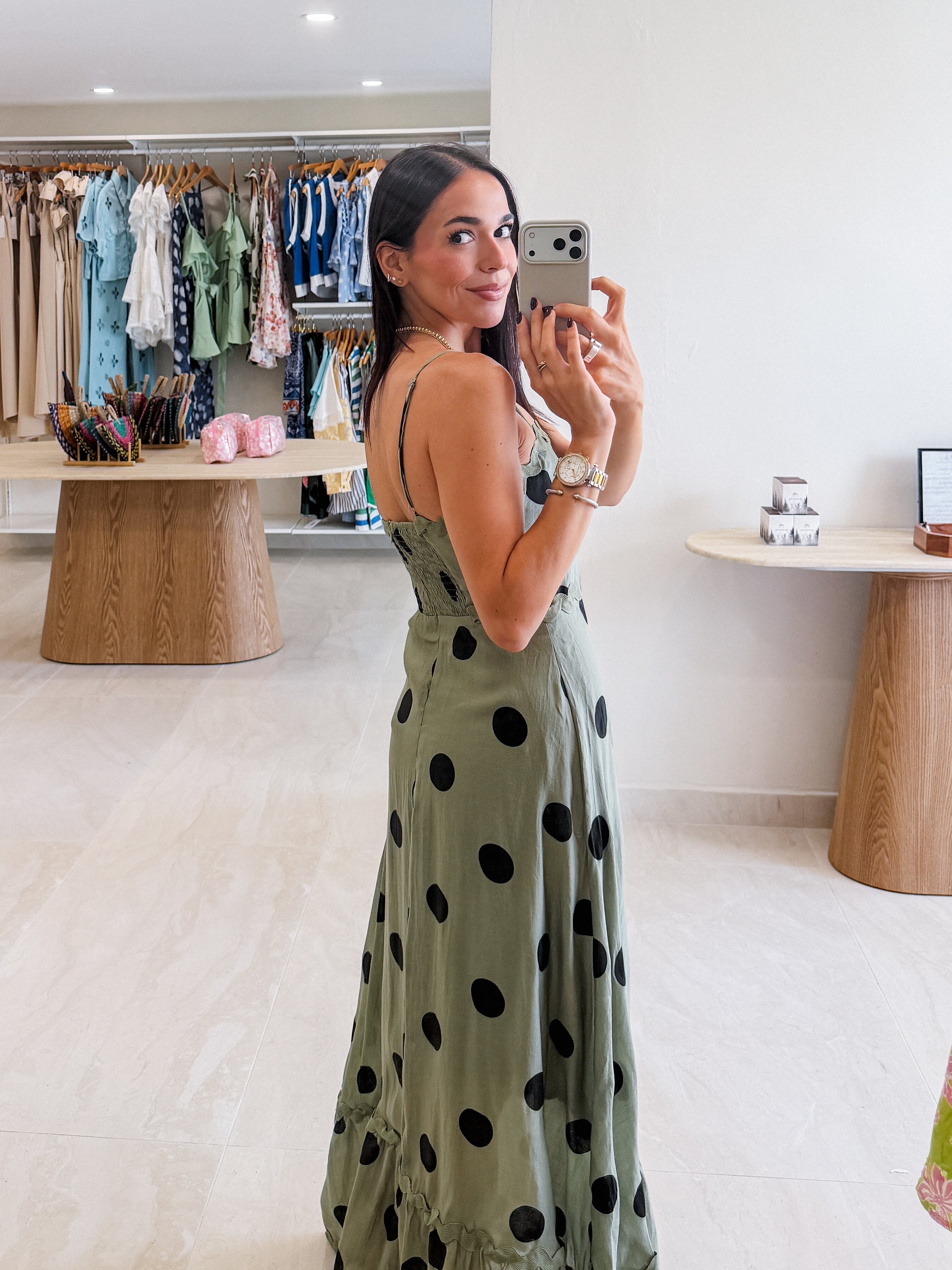 CECILE POLKA DOT OLIVE MAXI DRESS