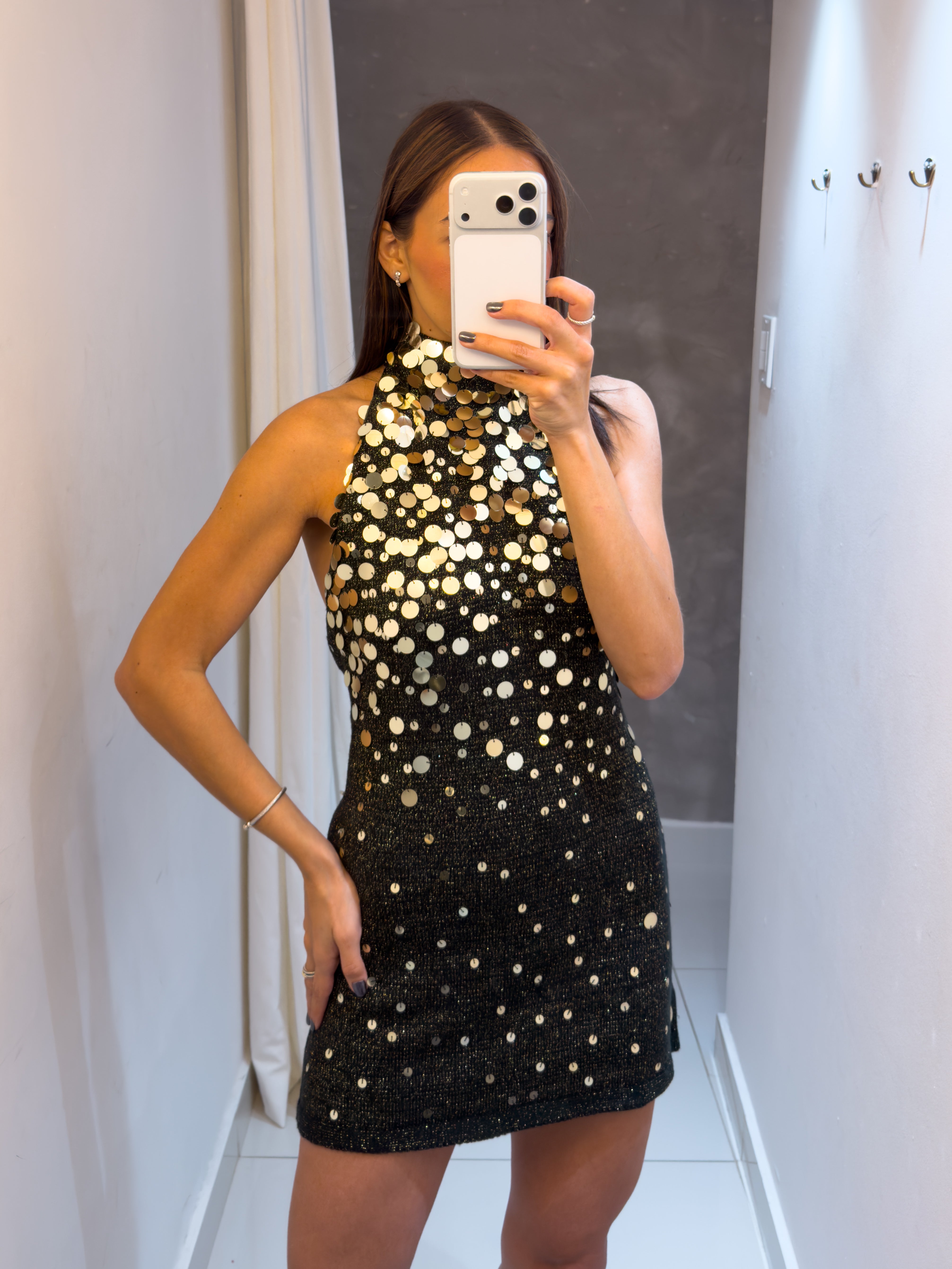 IVANNA HALTER SEQUINS KNIT MINI DRESS