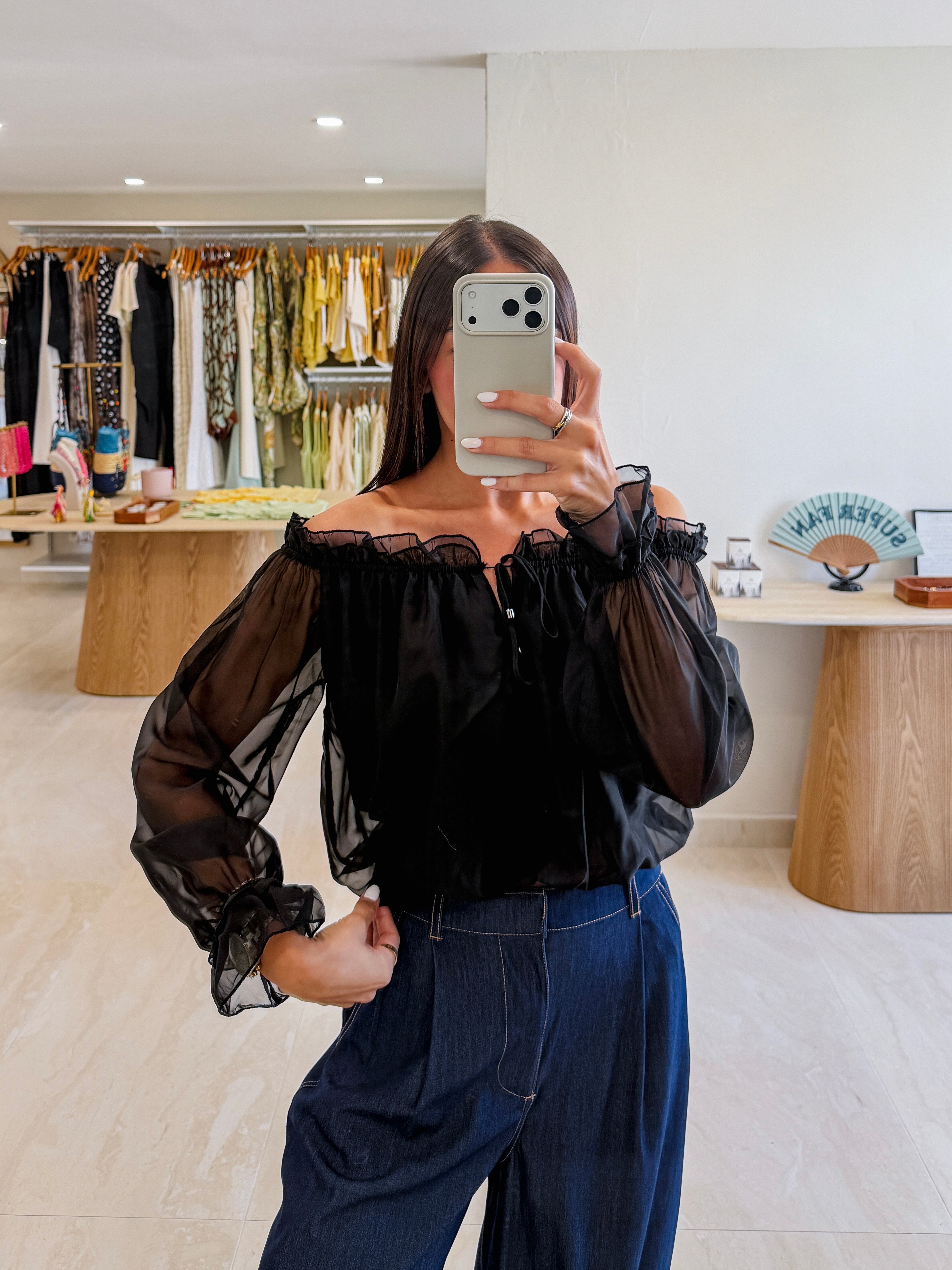 KIMBERLY BLACK RUFFLE BLOUSE