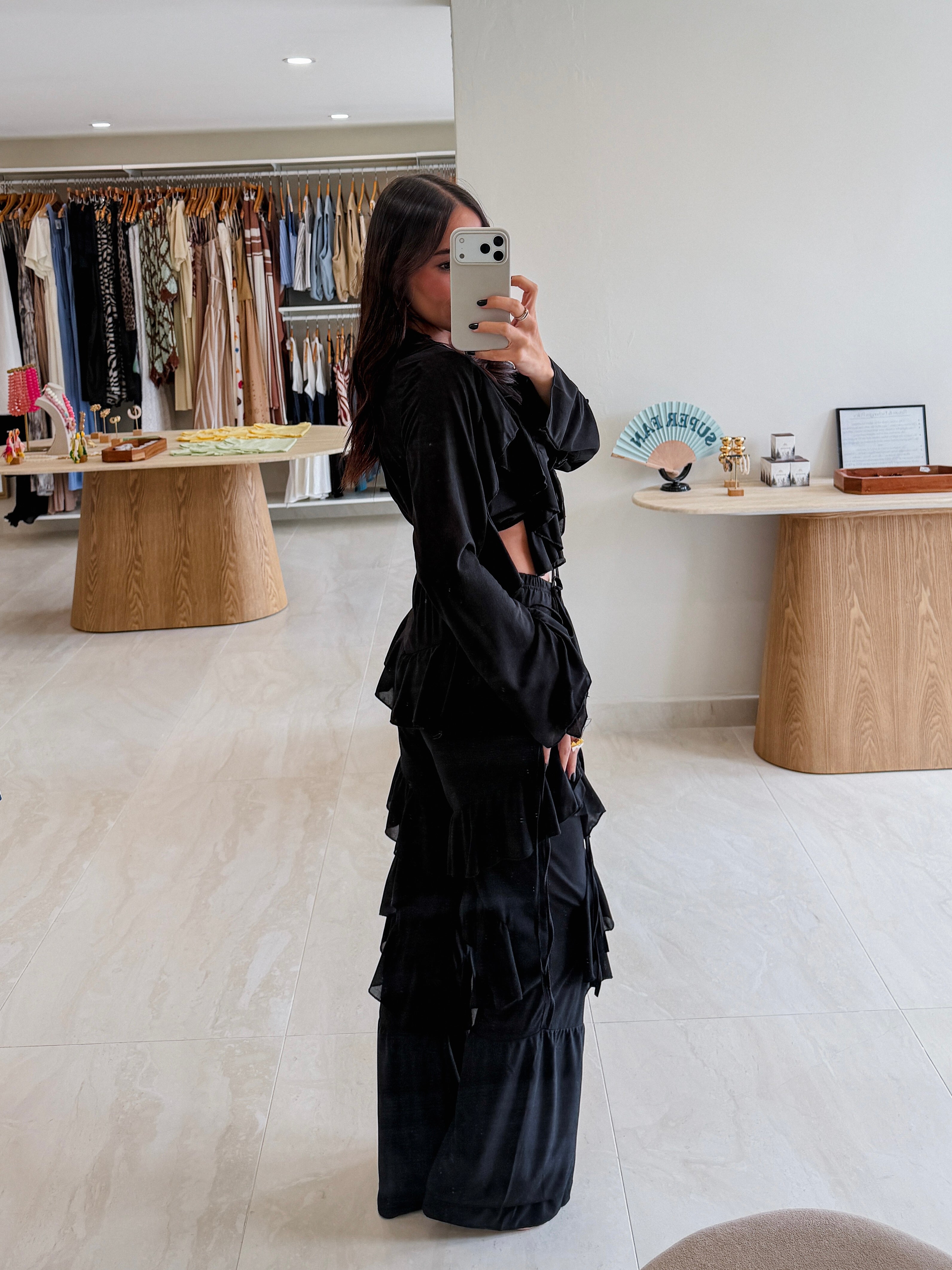 LEE BLACK RUFFLES PANT SET