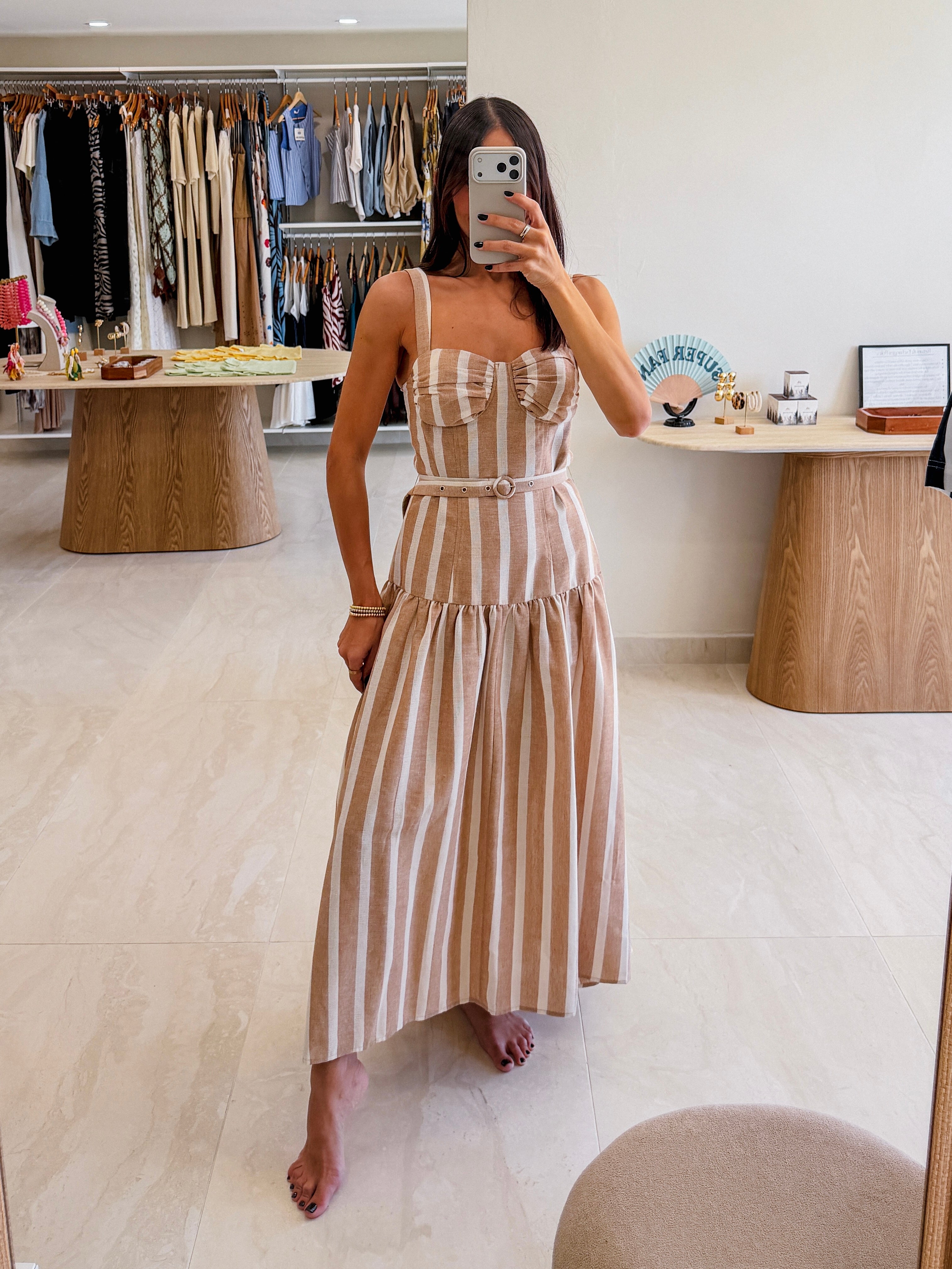 INES LINEN BELTED MAXI DRESS