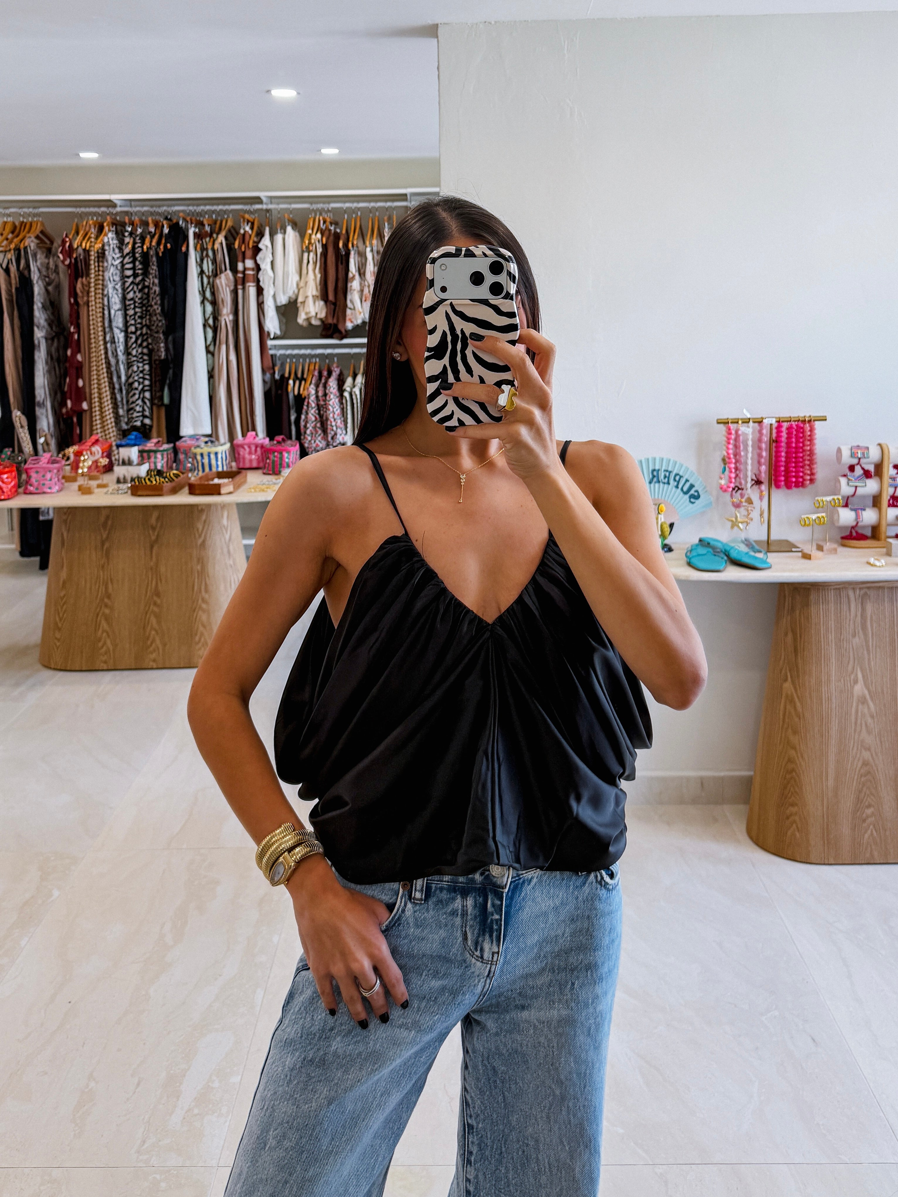JADE BLACK DRAPED BLOUSE