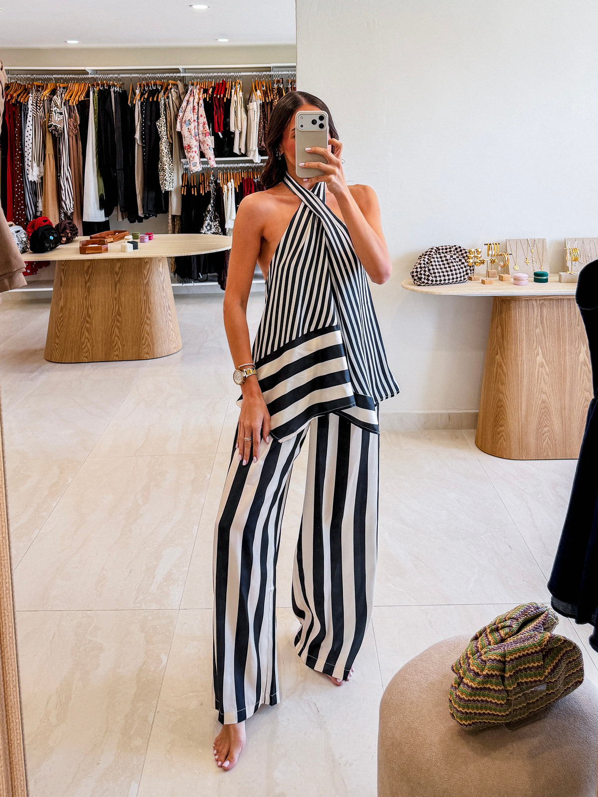 SOLE STRIPED HALTER TOP PANTS SET