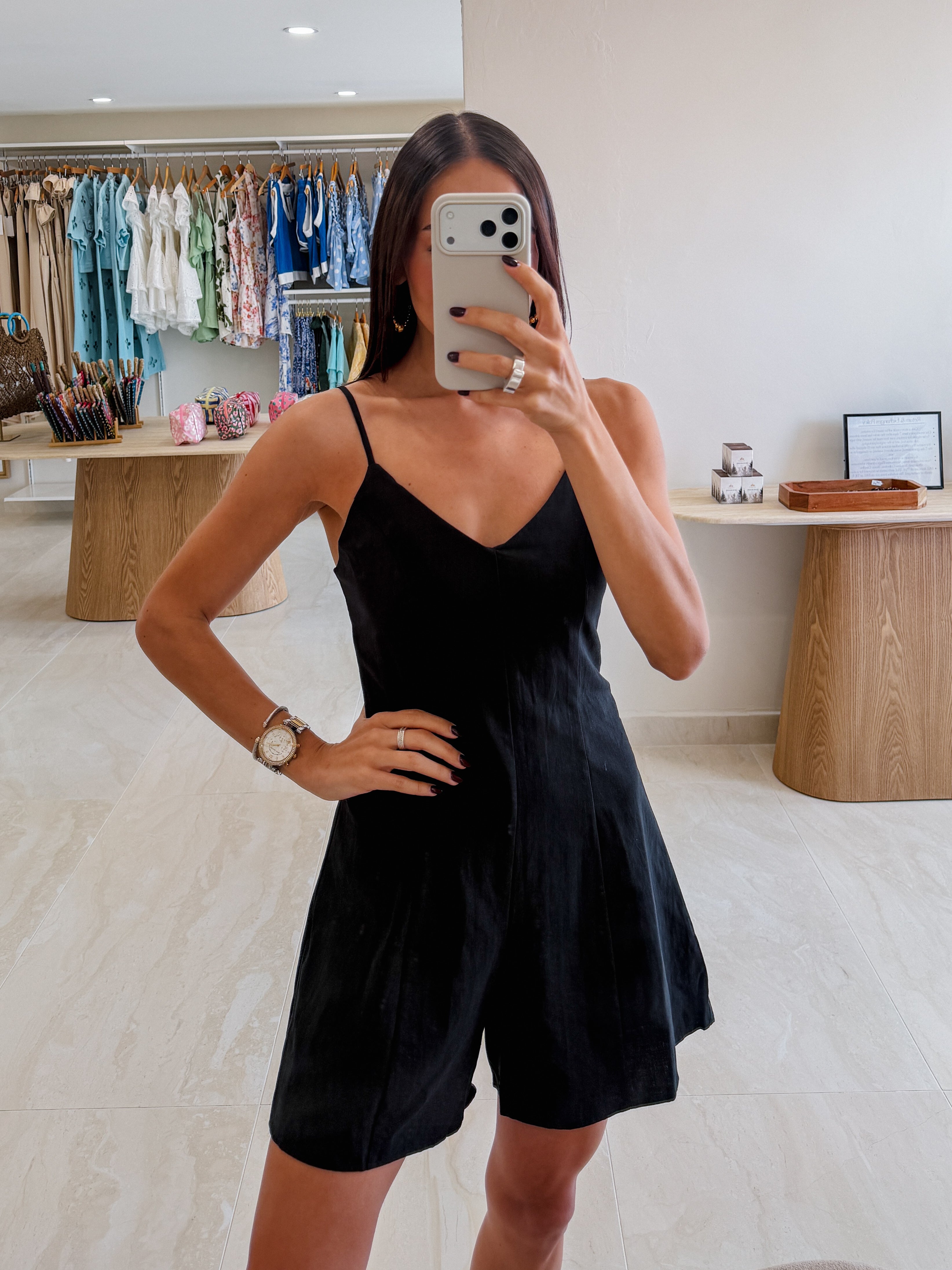 MONIQUE LINEN V NECK ROMPER
