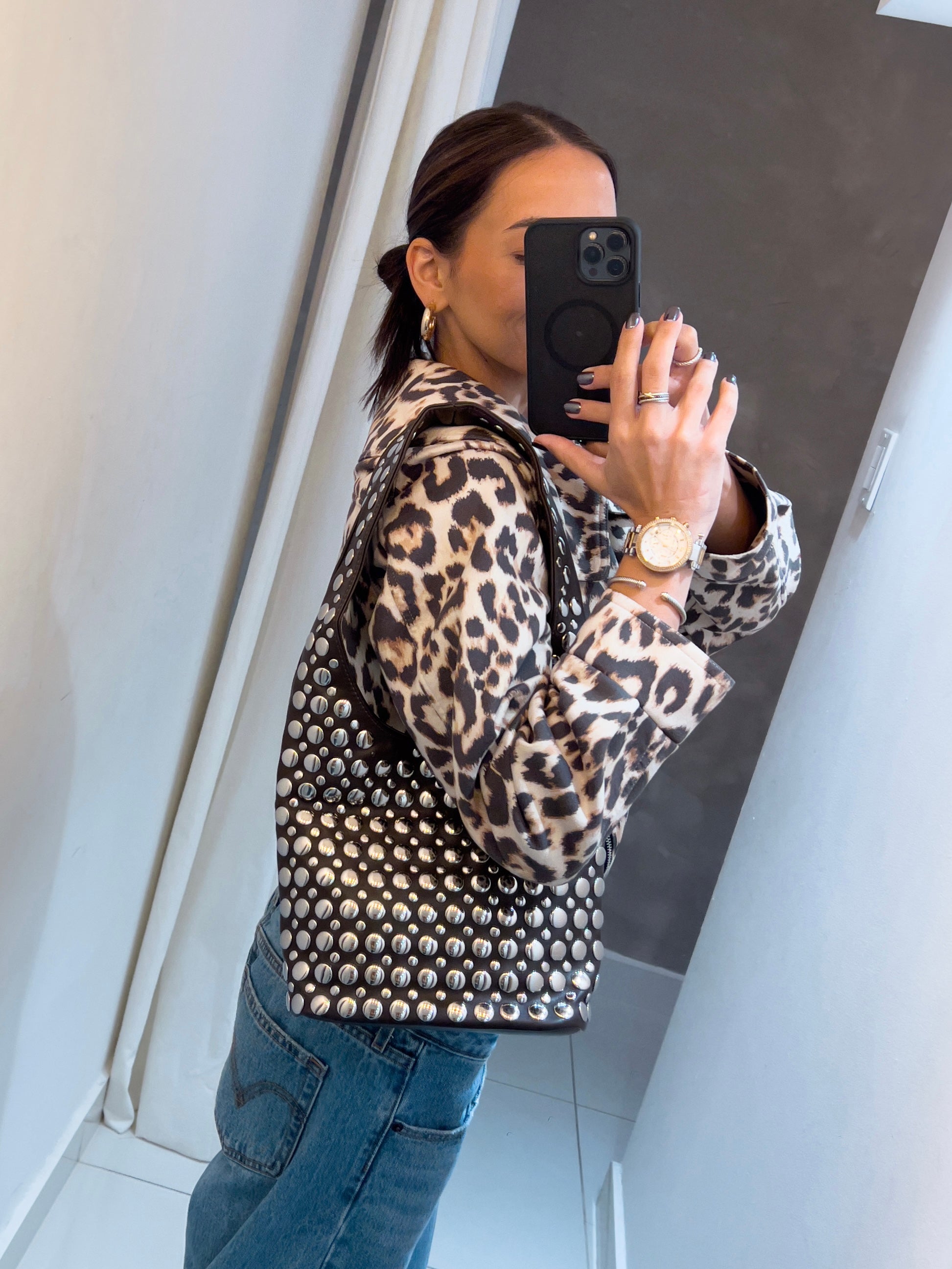 YRIS STUDDED BUCKET BAG