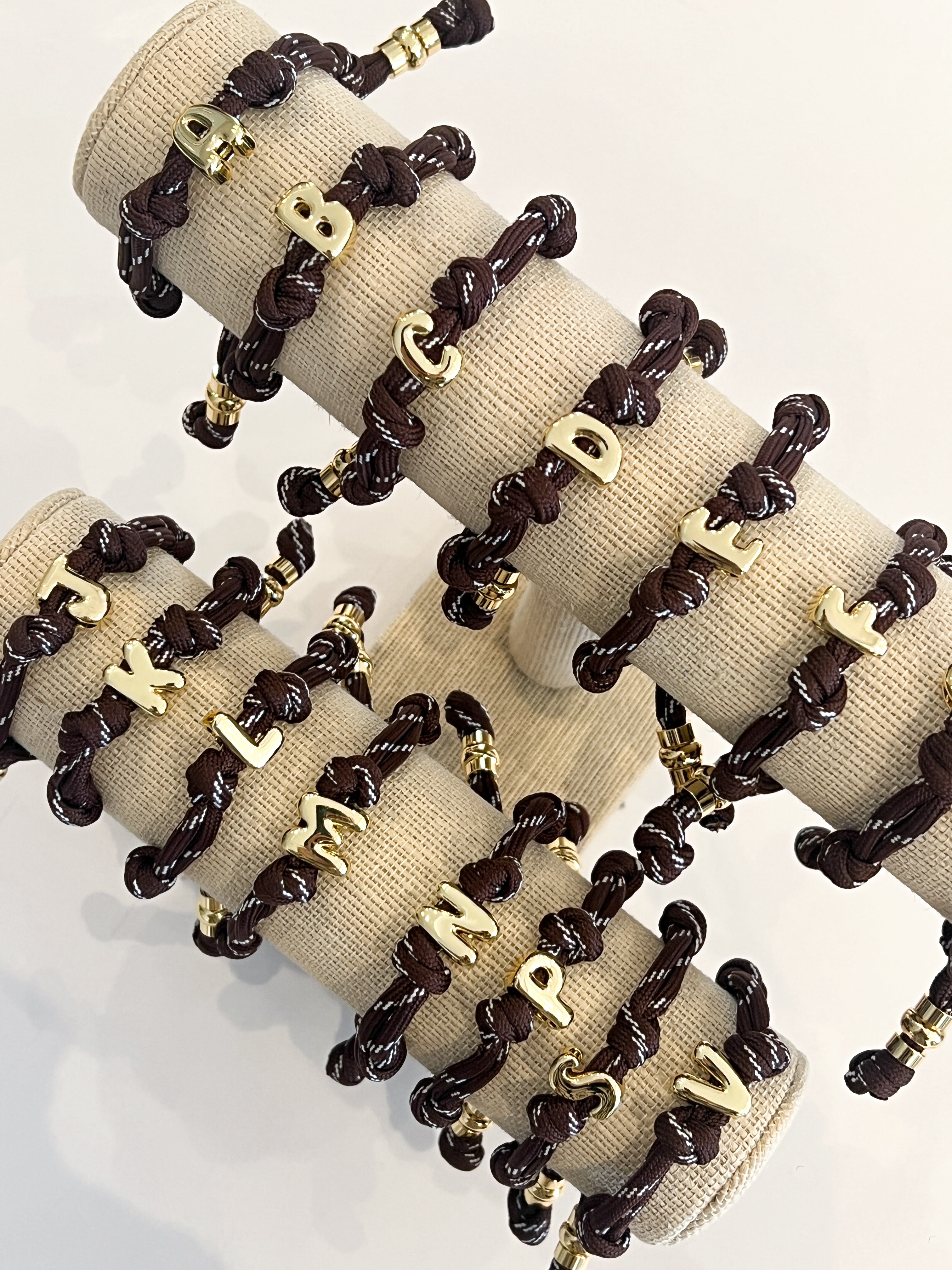 BROWN ROPE CHUNKY INITIAL BRACELET