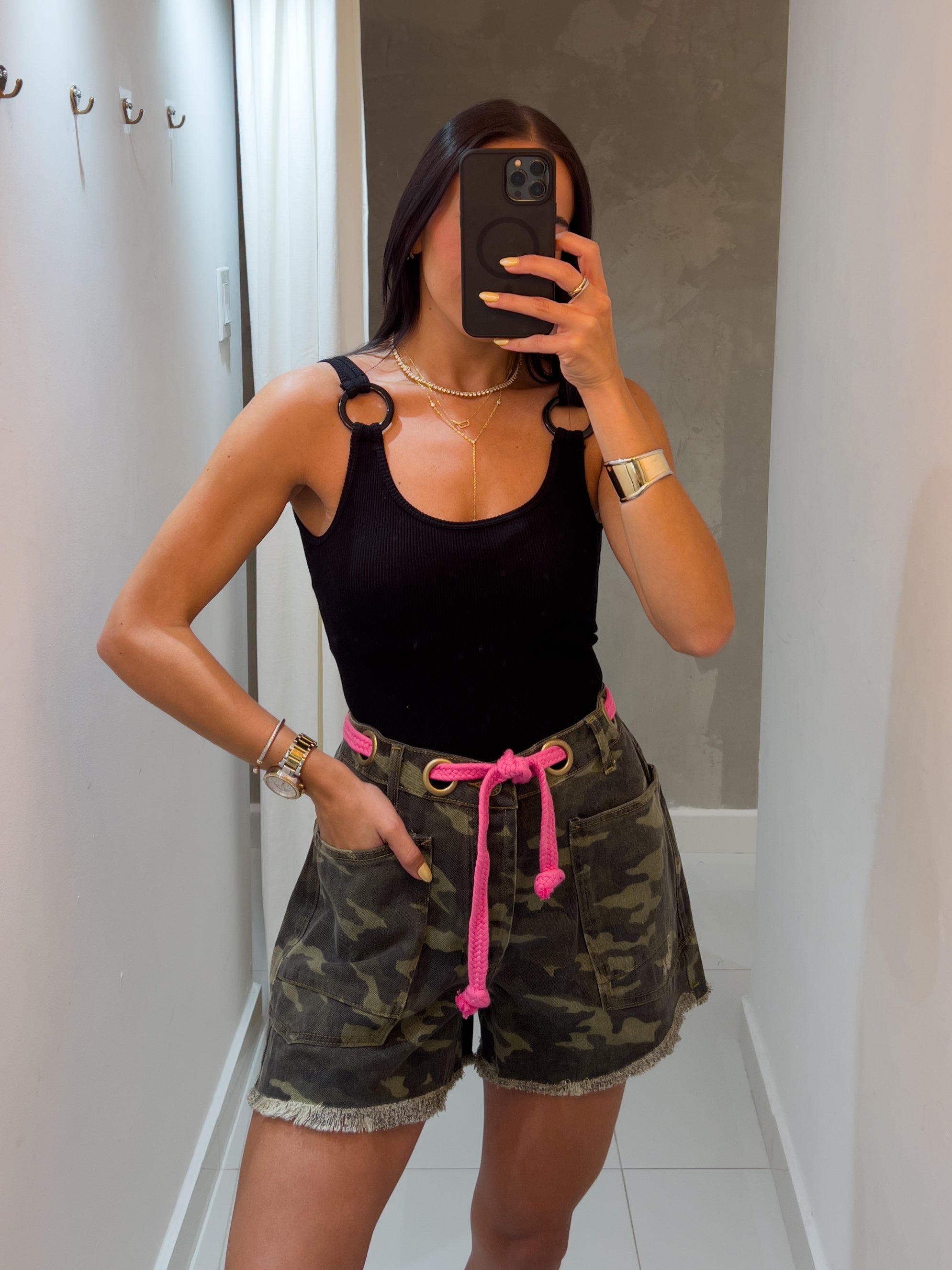 FABA BRAIDED BELT CAMO SHORTS