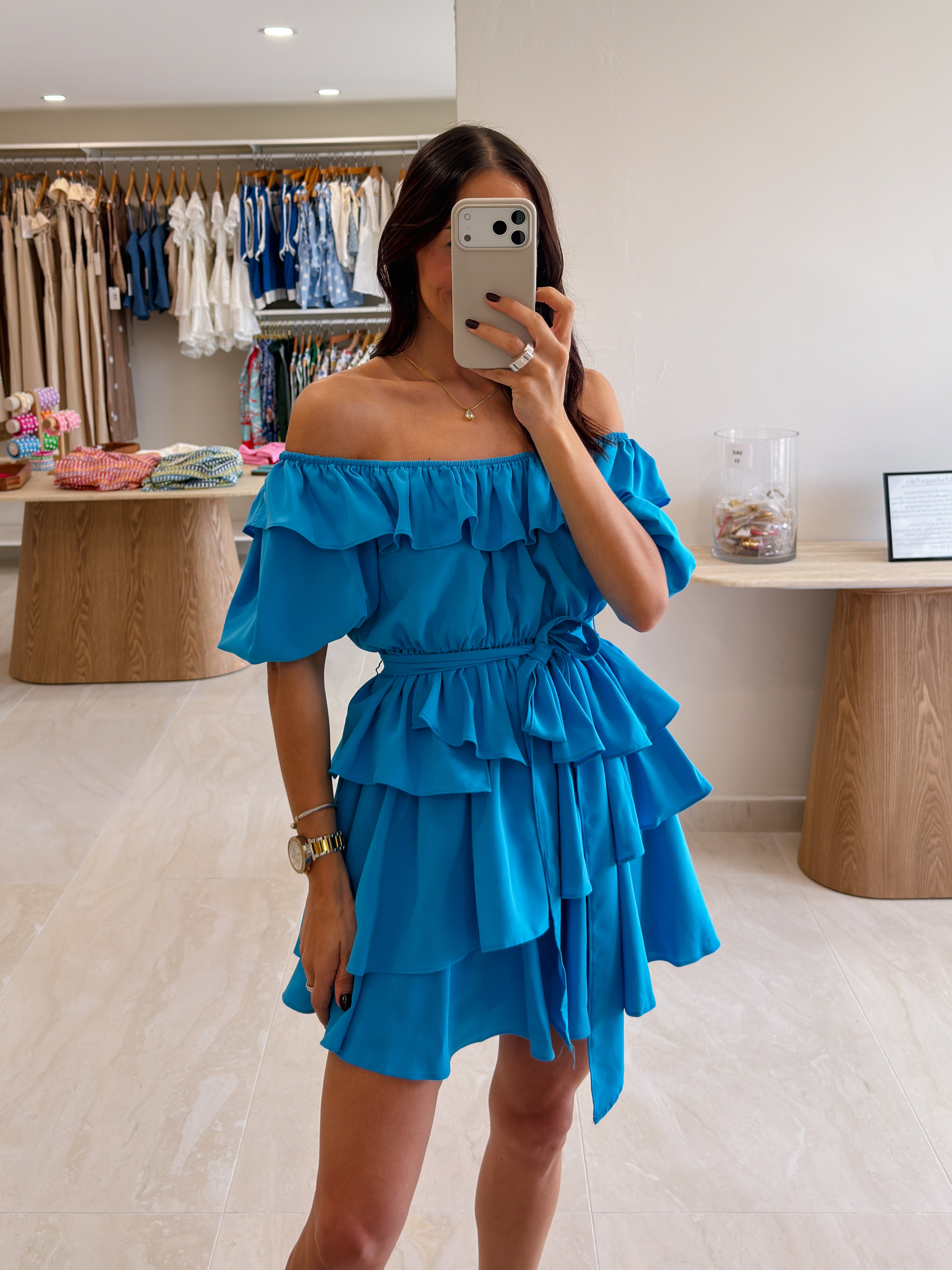MARTA OCEAN BLUE RUFFLE ROMPER