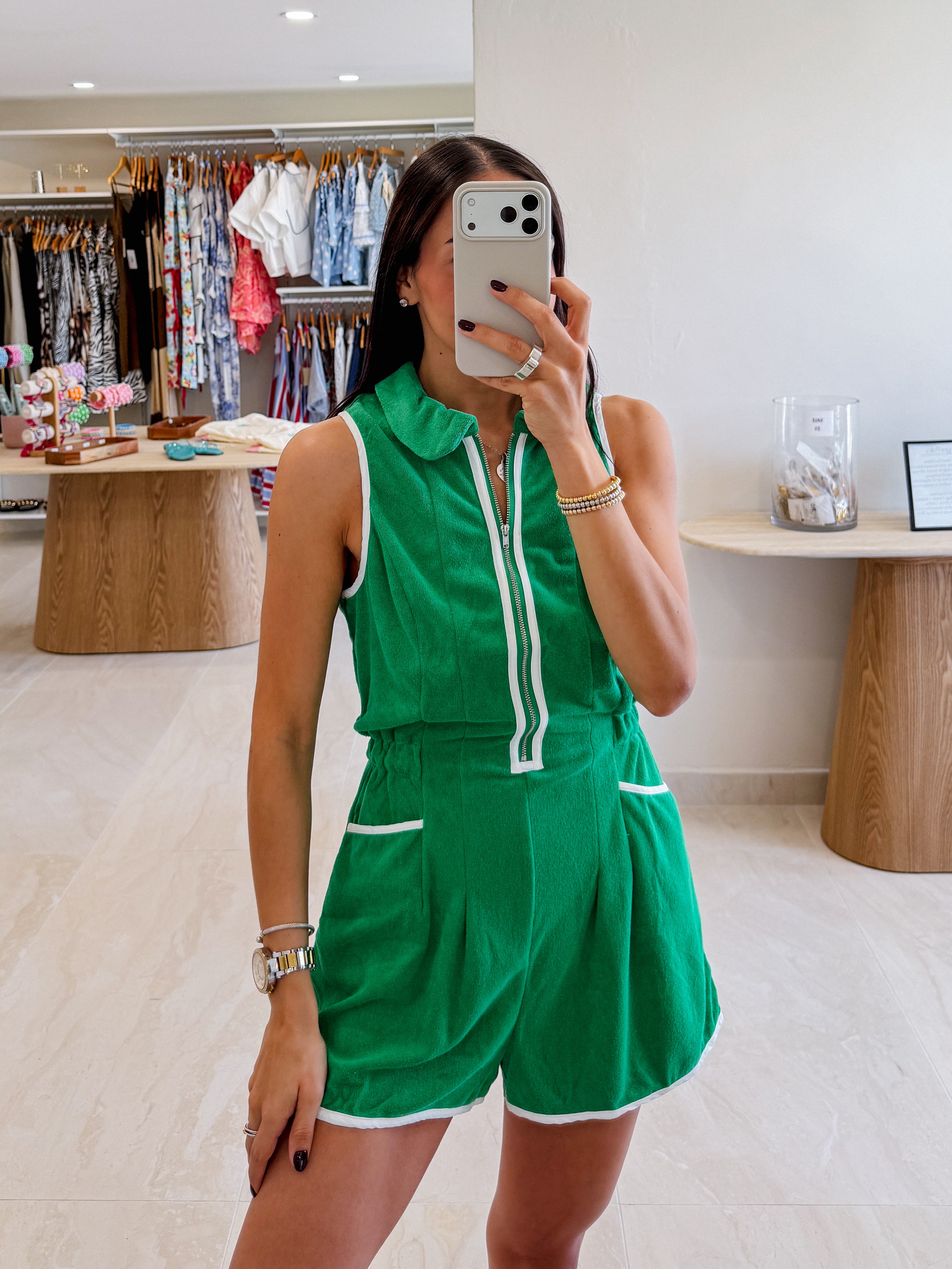 GIA TERRY TOWEL GREEN ROMPER
