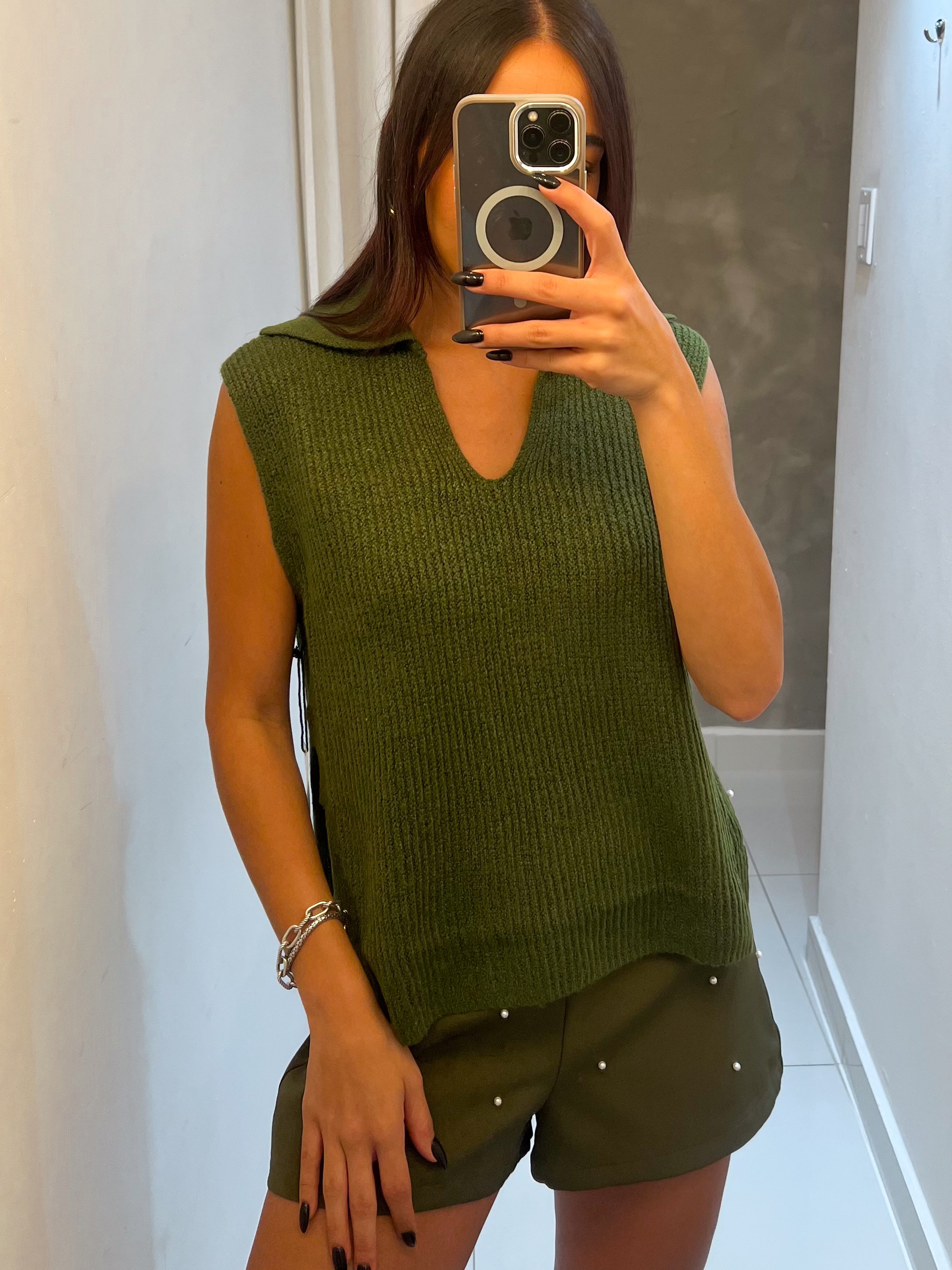 SYLVIE SWEATER VEST IN OLIVE GREEN