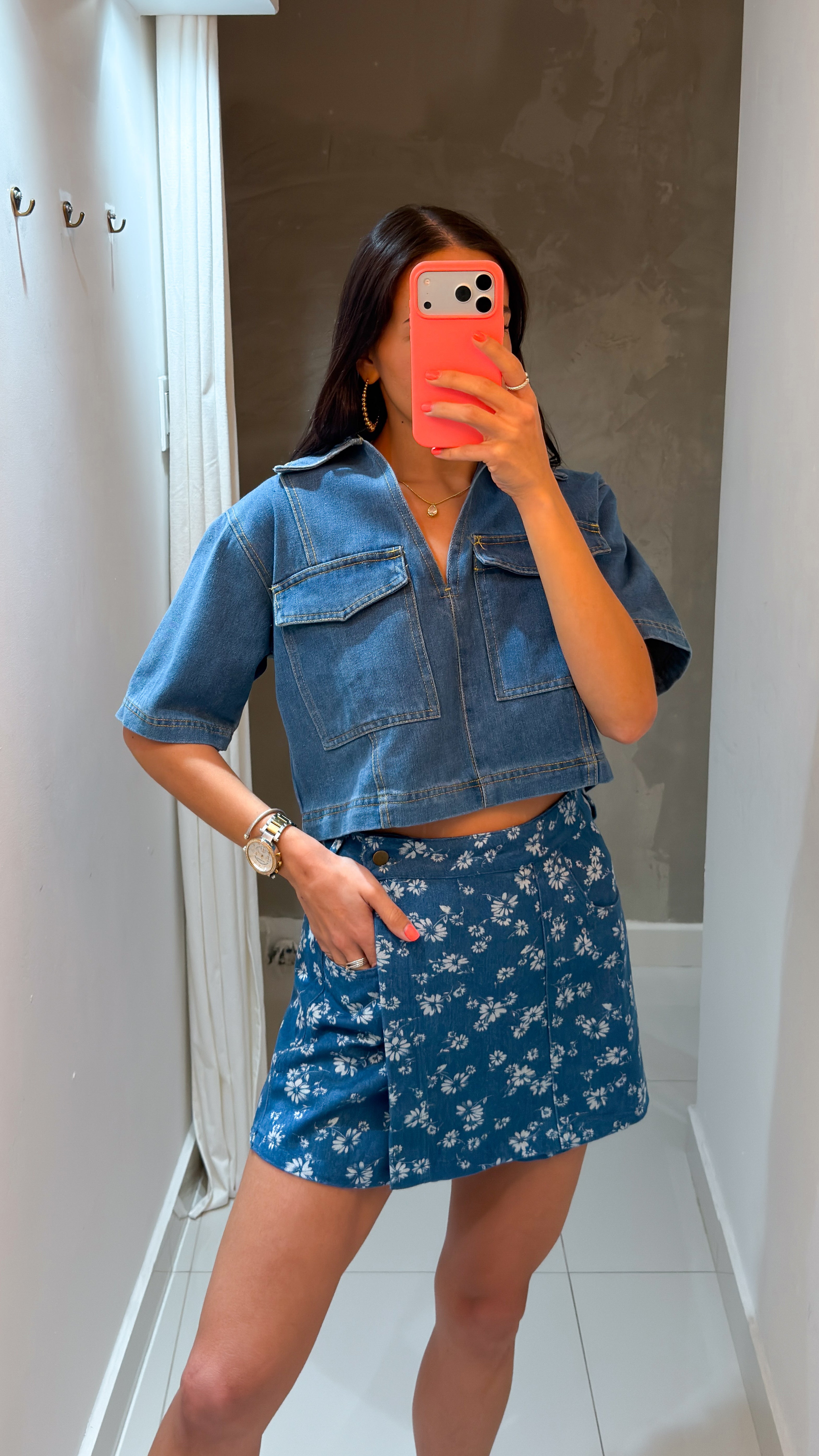 ISIS LIGHT DENIM FLOWER PRINT SKORT