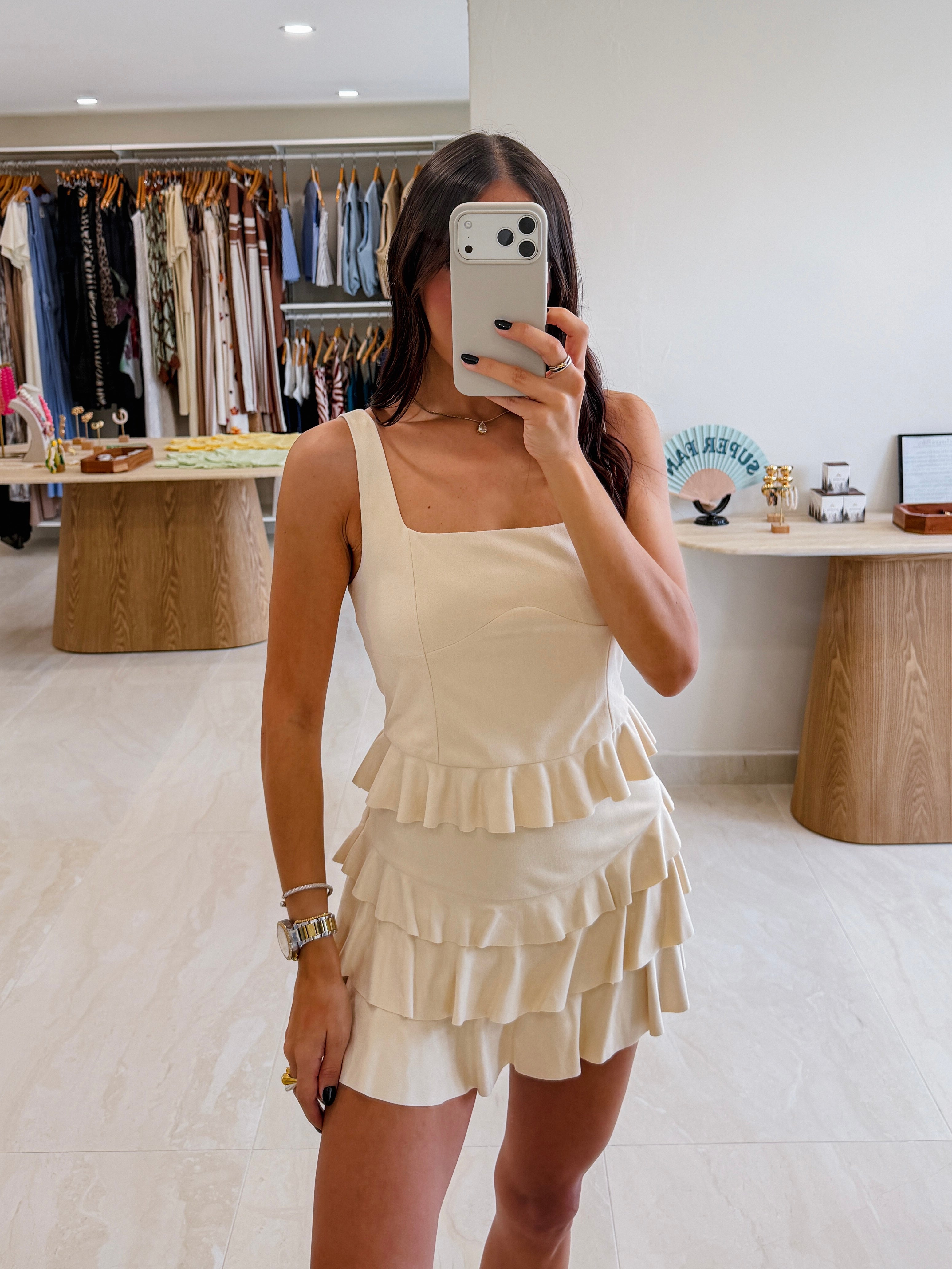 ALAIA SUEDE IVORY SKIRT SET