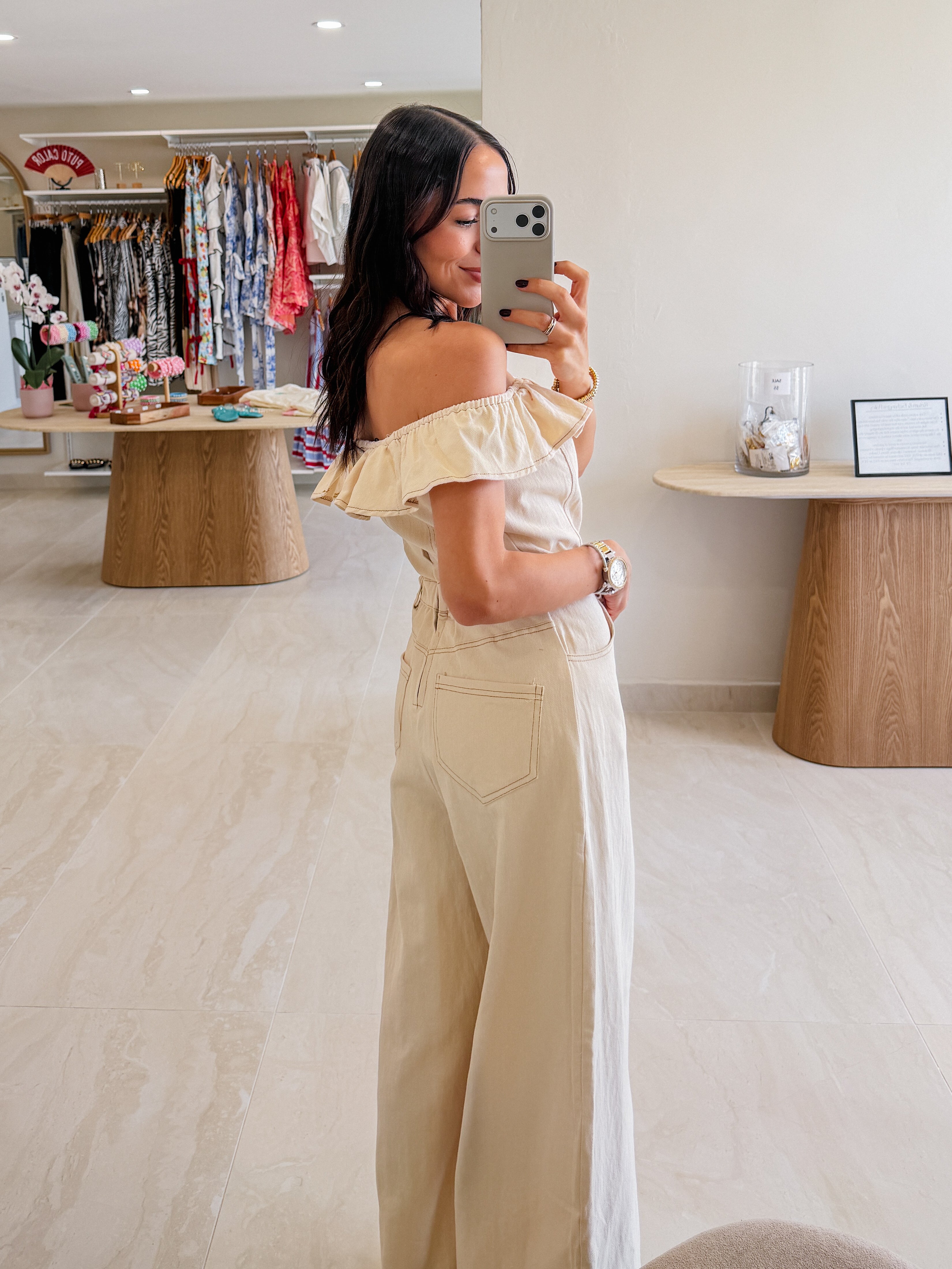IRINA OFF SHOULDER CREAM JUMPSUIT