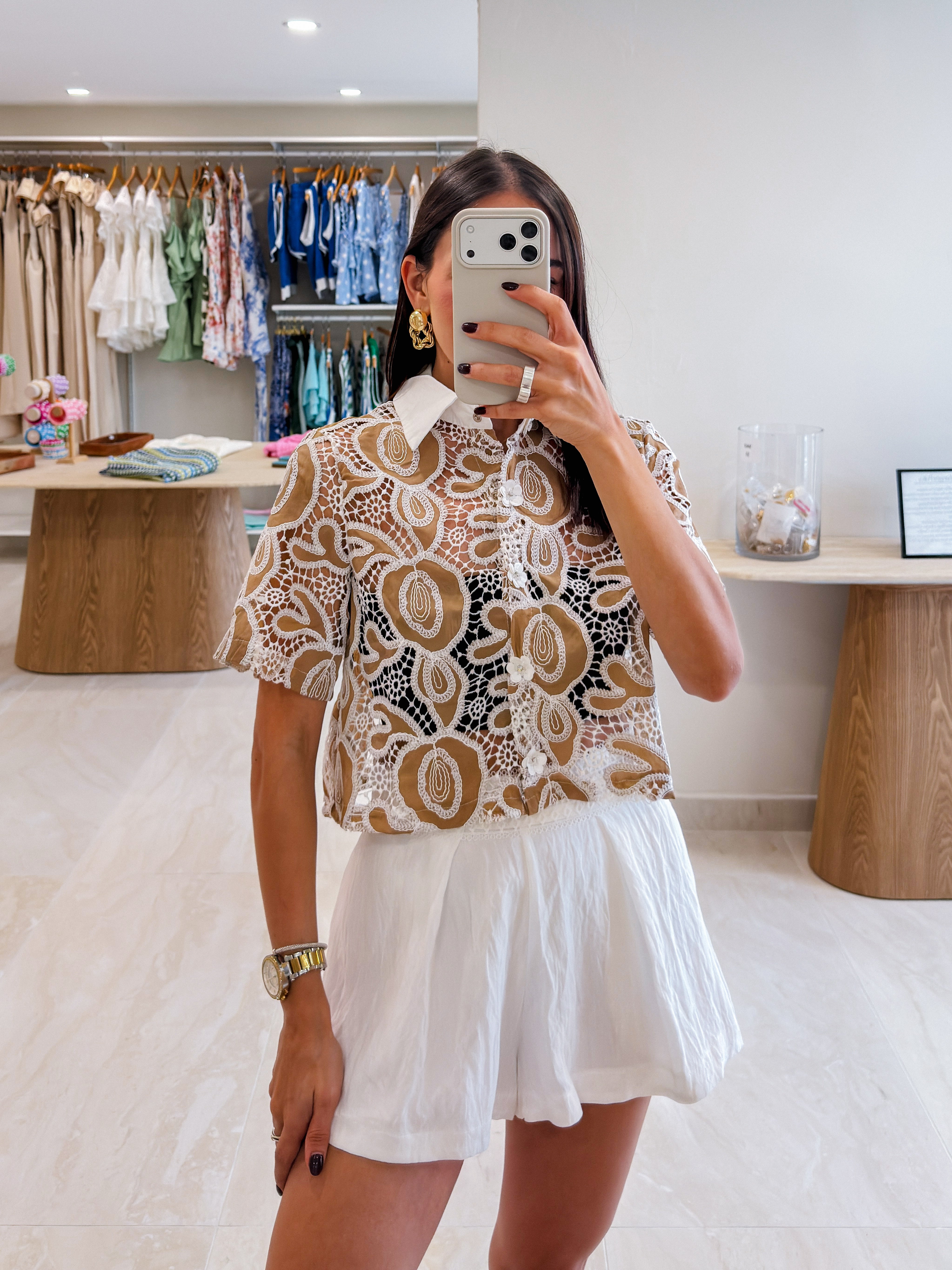 EVIE LACE FLOWER BUTTON BLOUSE