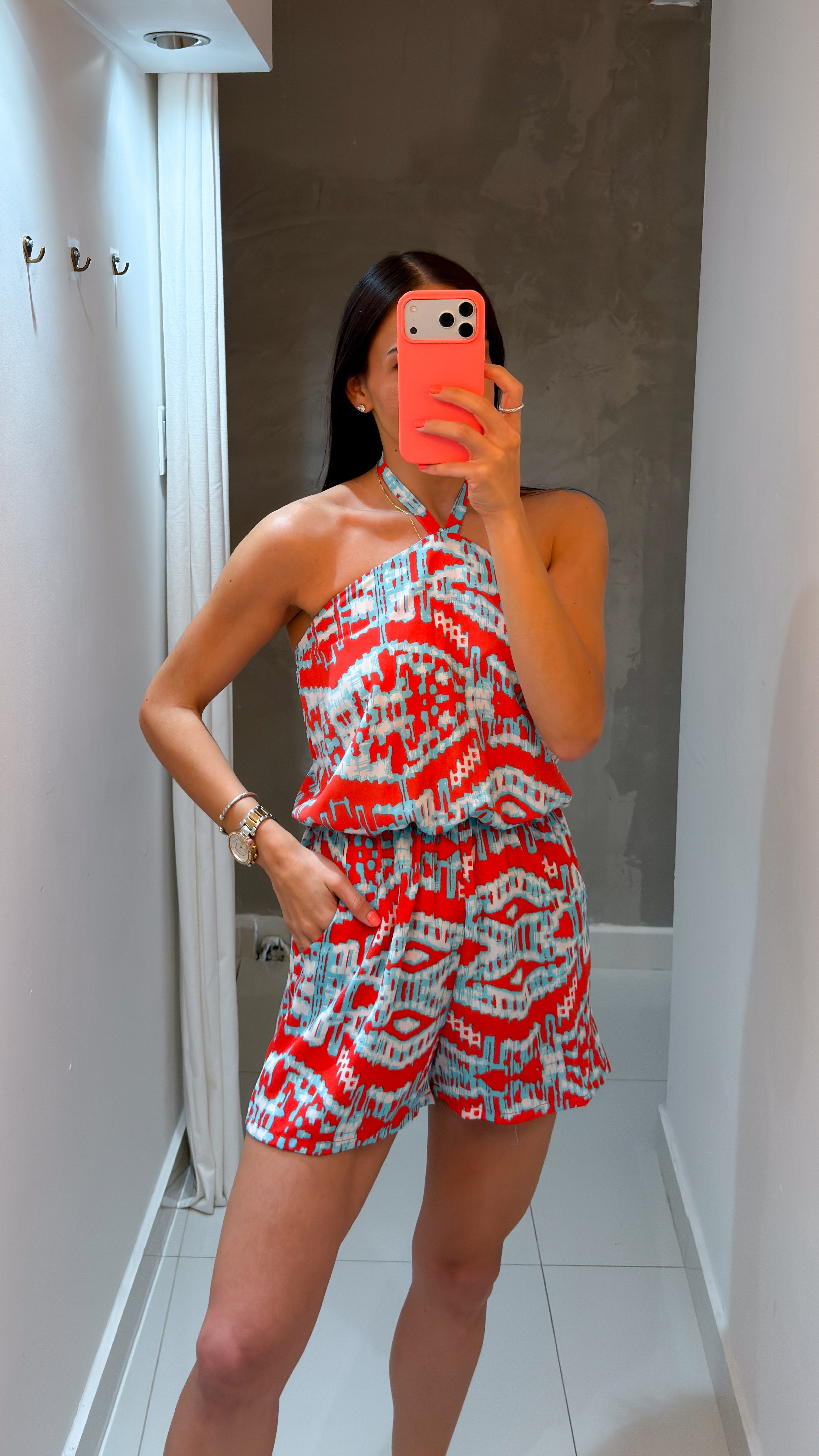 VIVIANNIE PRINTED HALTER ROMPER