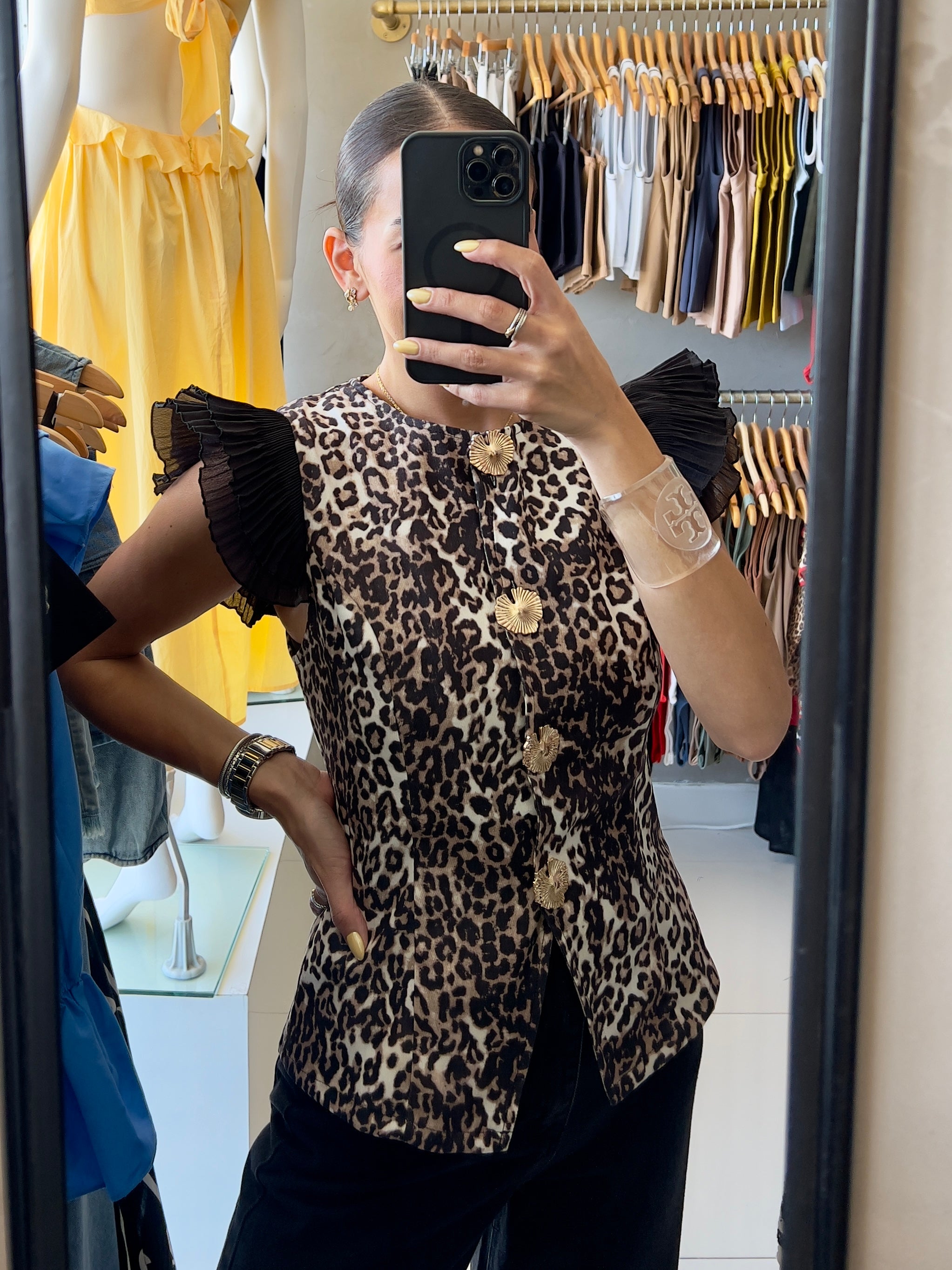 AMAYA RUFFLE SLEEVE LEOPARD TOP