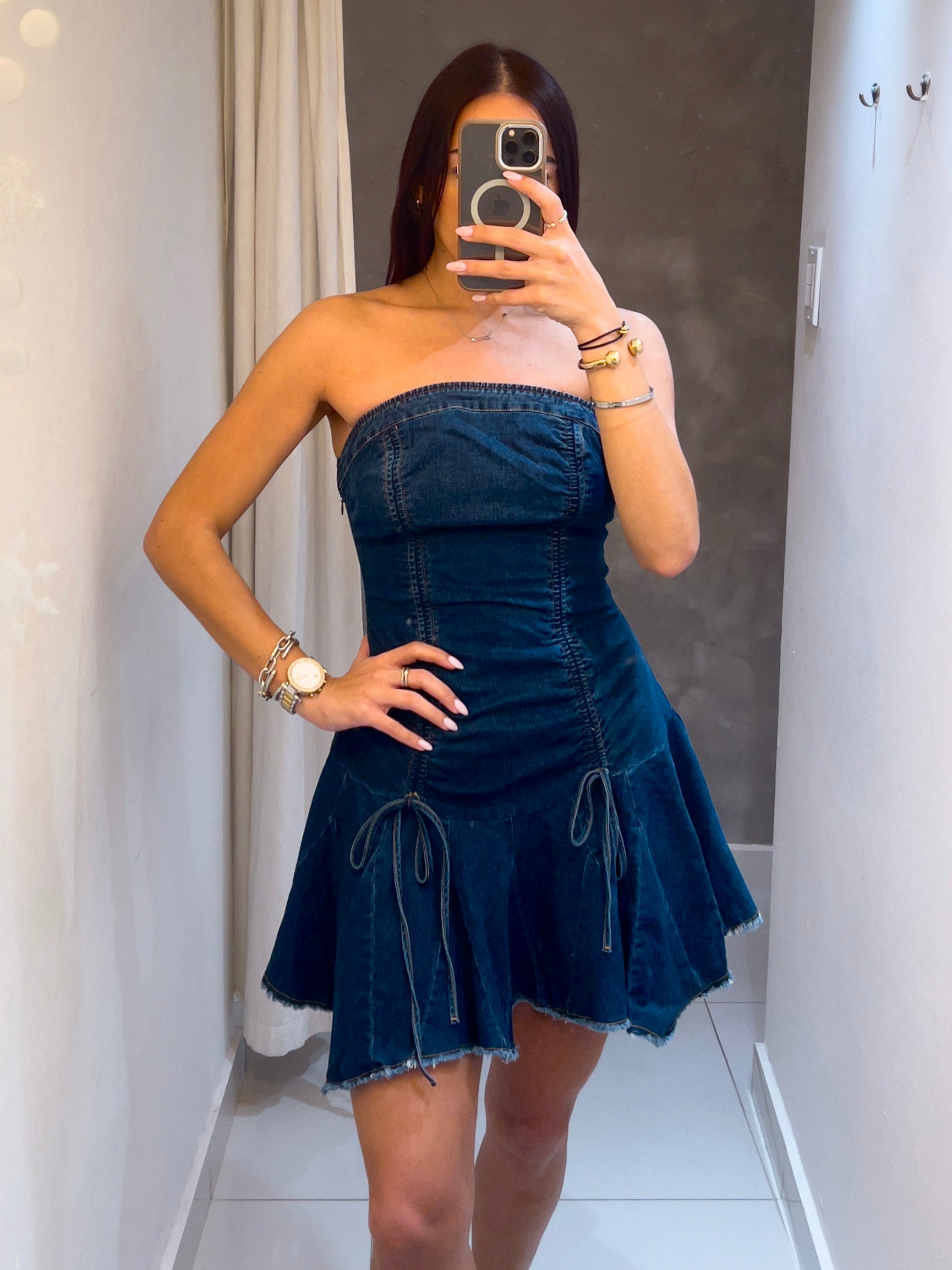 IVANNA STRAPLESS DENIM DRESS