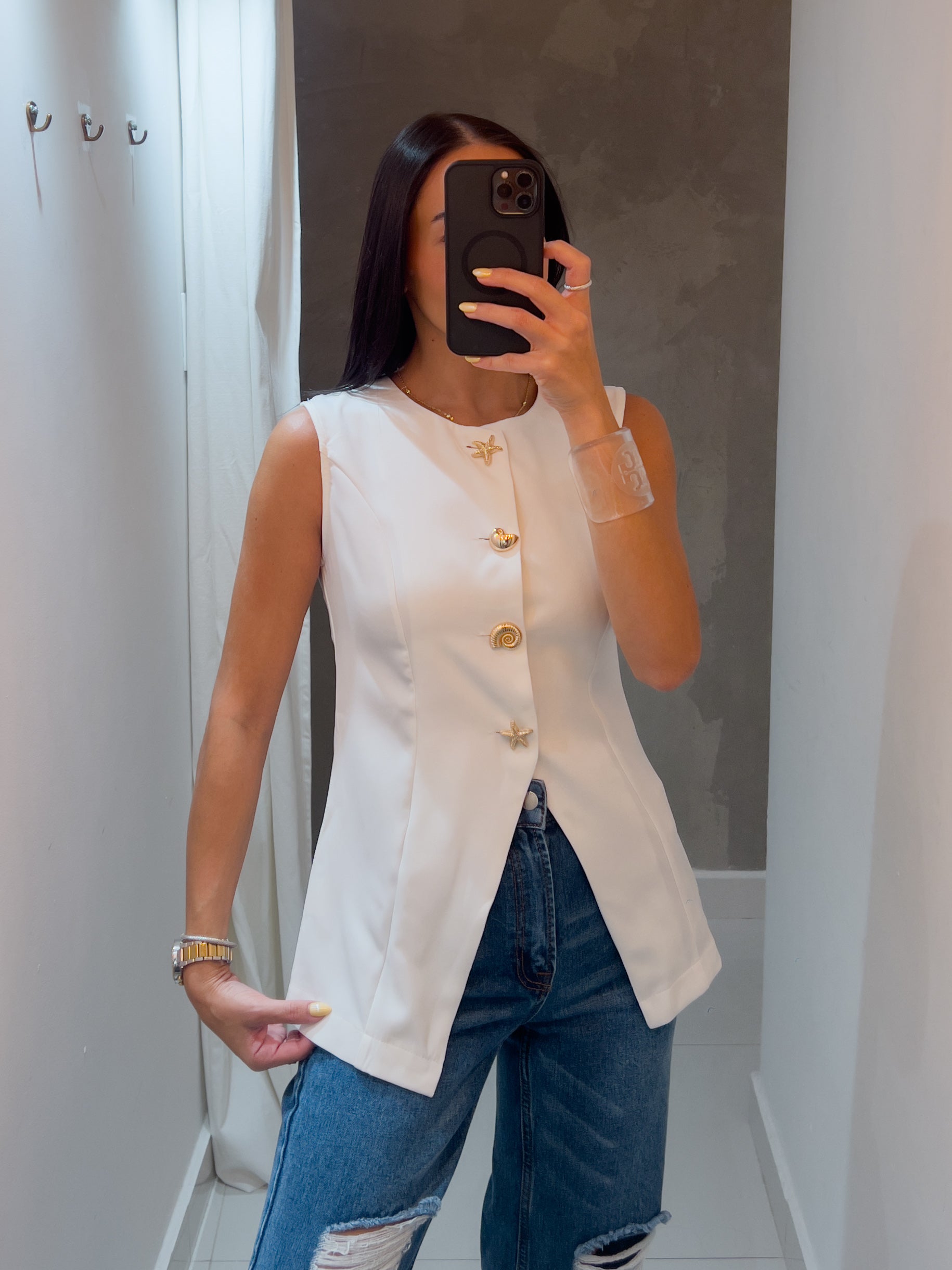 CLARA WHITE STATEMENT BUTTONS VEST TOP