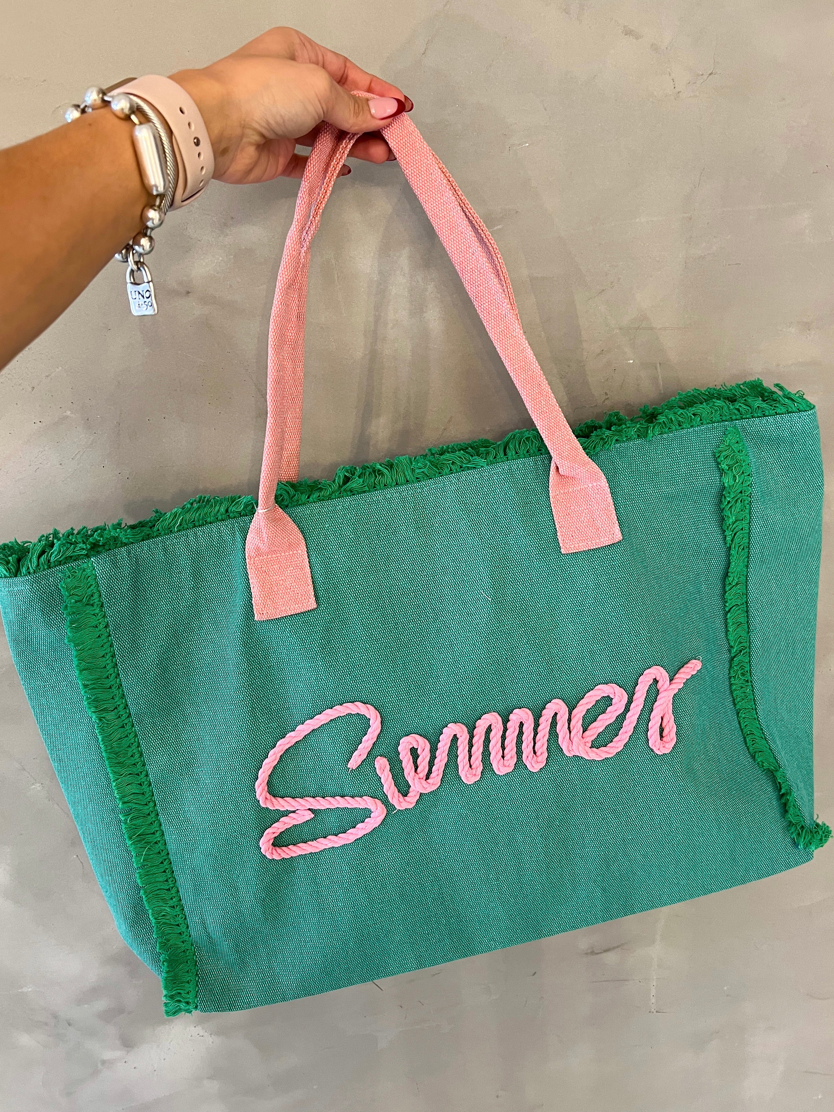 SUMMER GREEN & PINK TOTE BAG