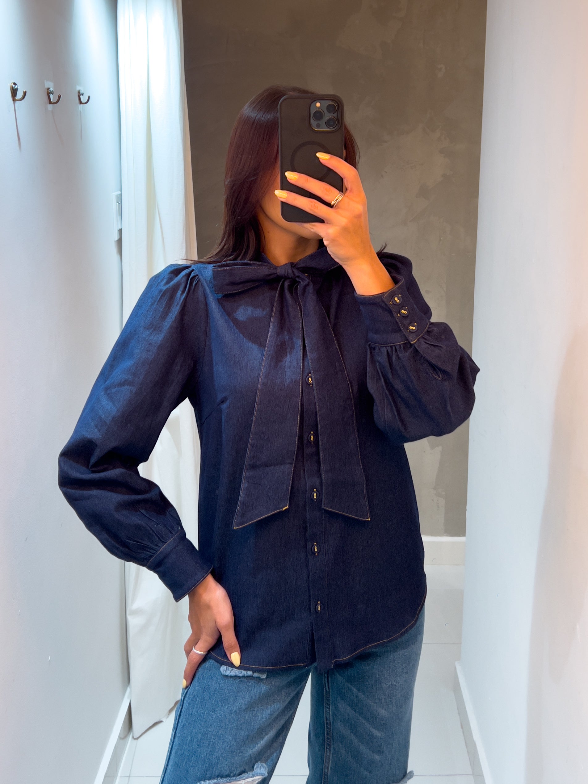 SONIA BOW ACCENT DENIM TOP