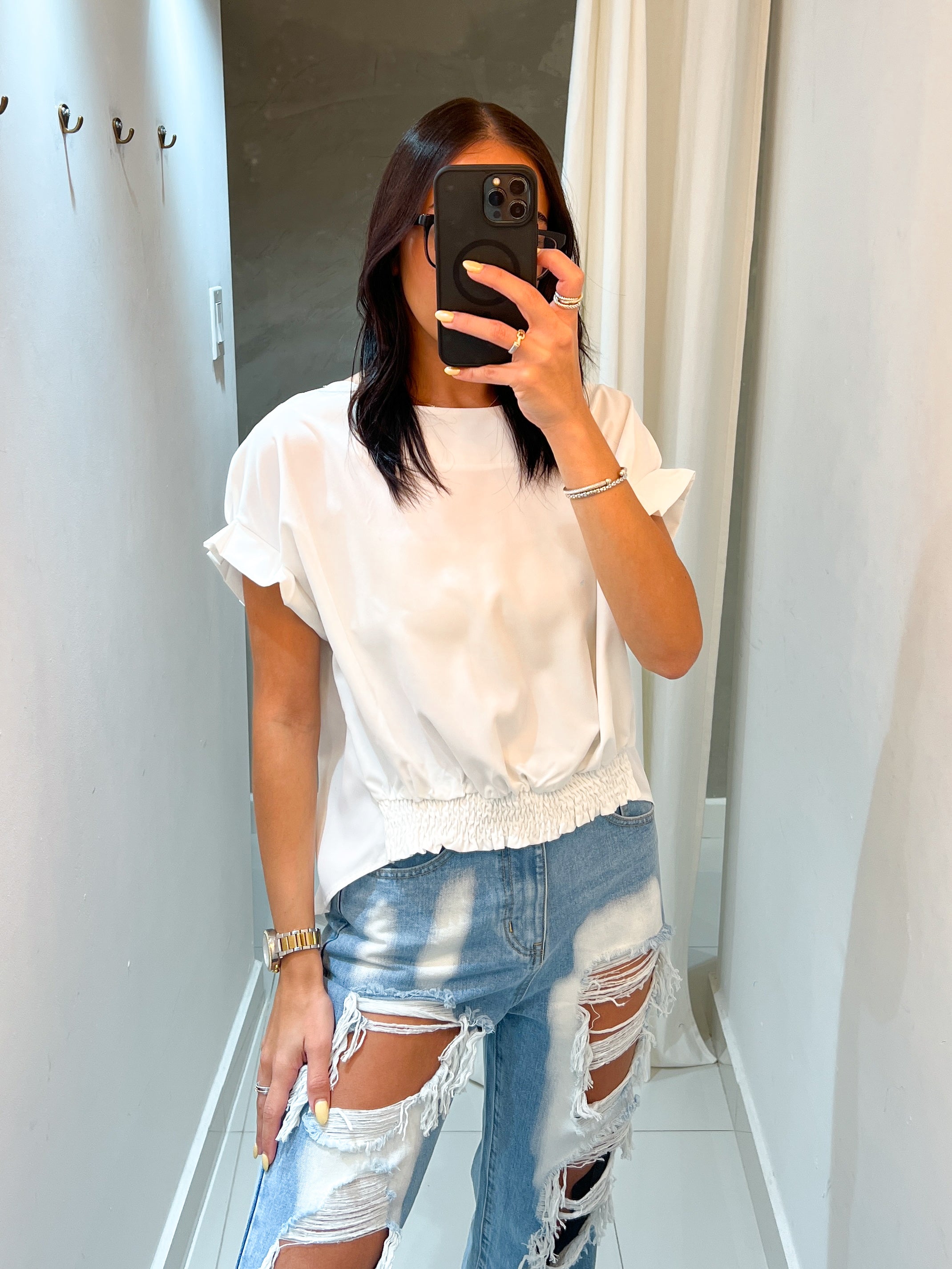 KATERINA BACK TIE WHITE BLOUSE