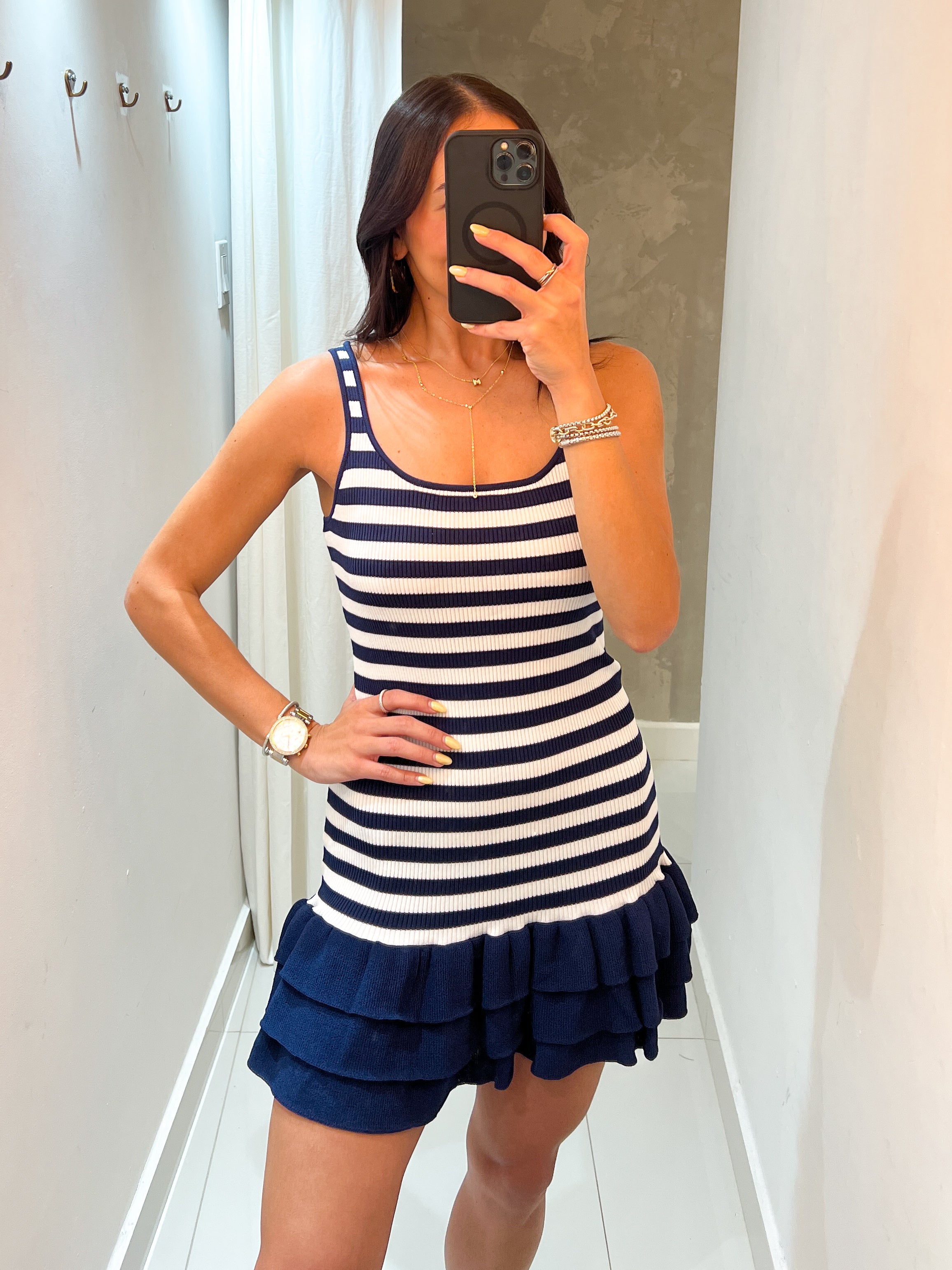 MARENA RUFFLED KNIT TANK DRESS