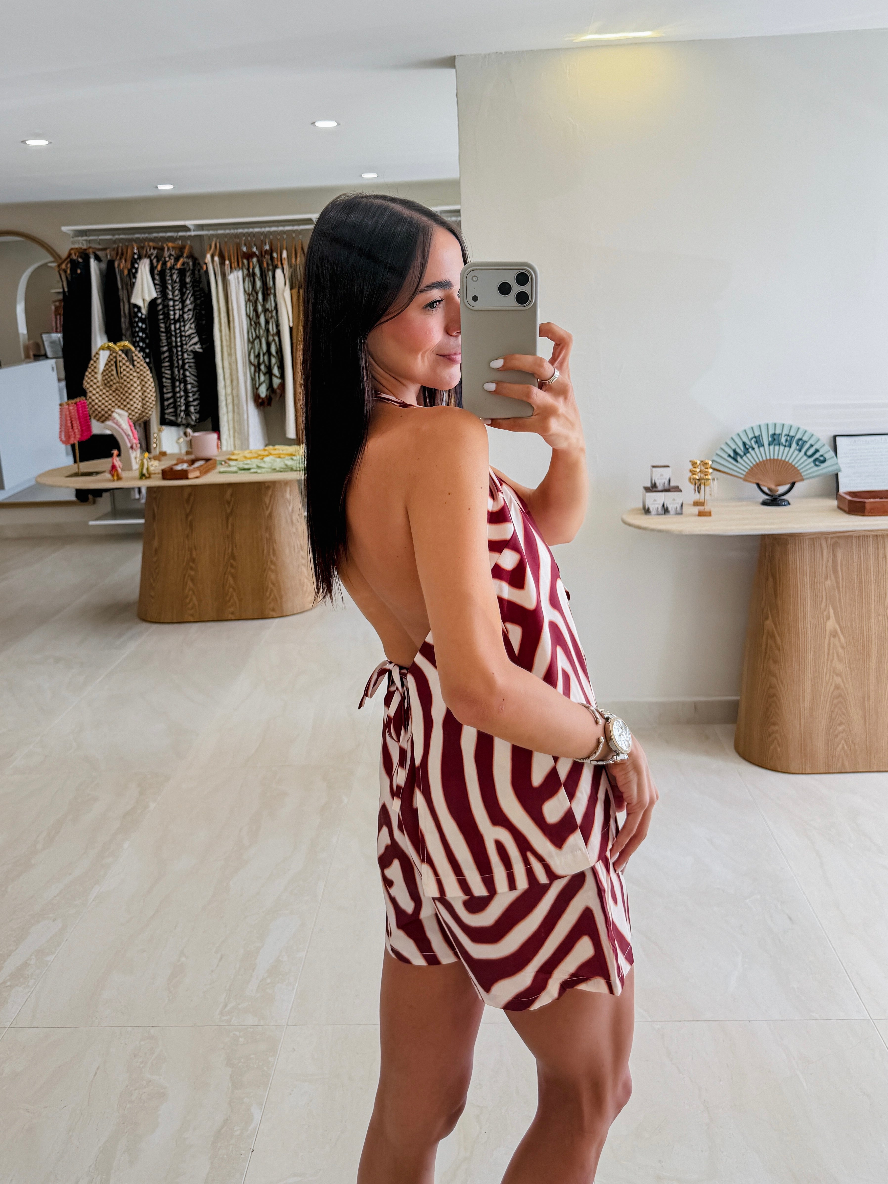 SALOME TIE UP DARK BROWN SHORTS SET