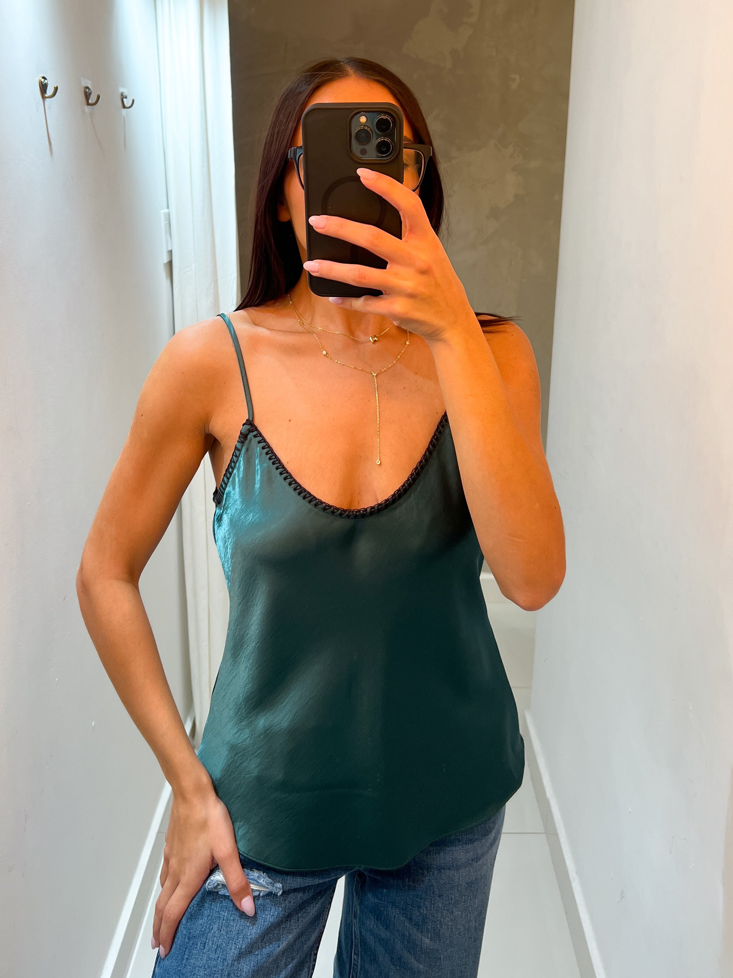 CLEO GREEN SATIN CAMI