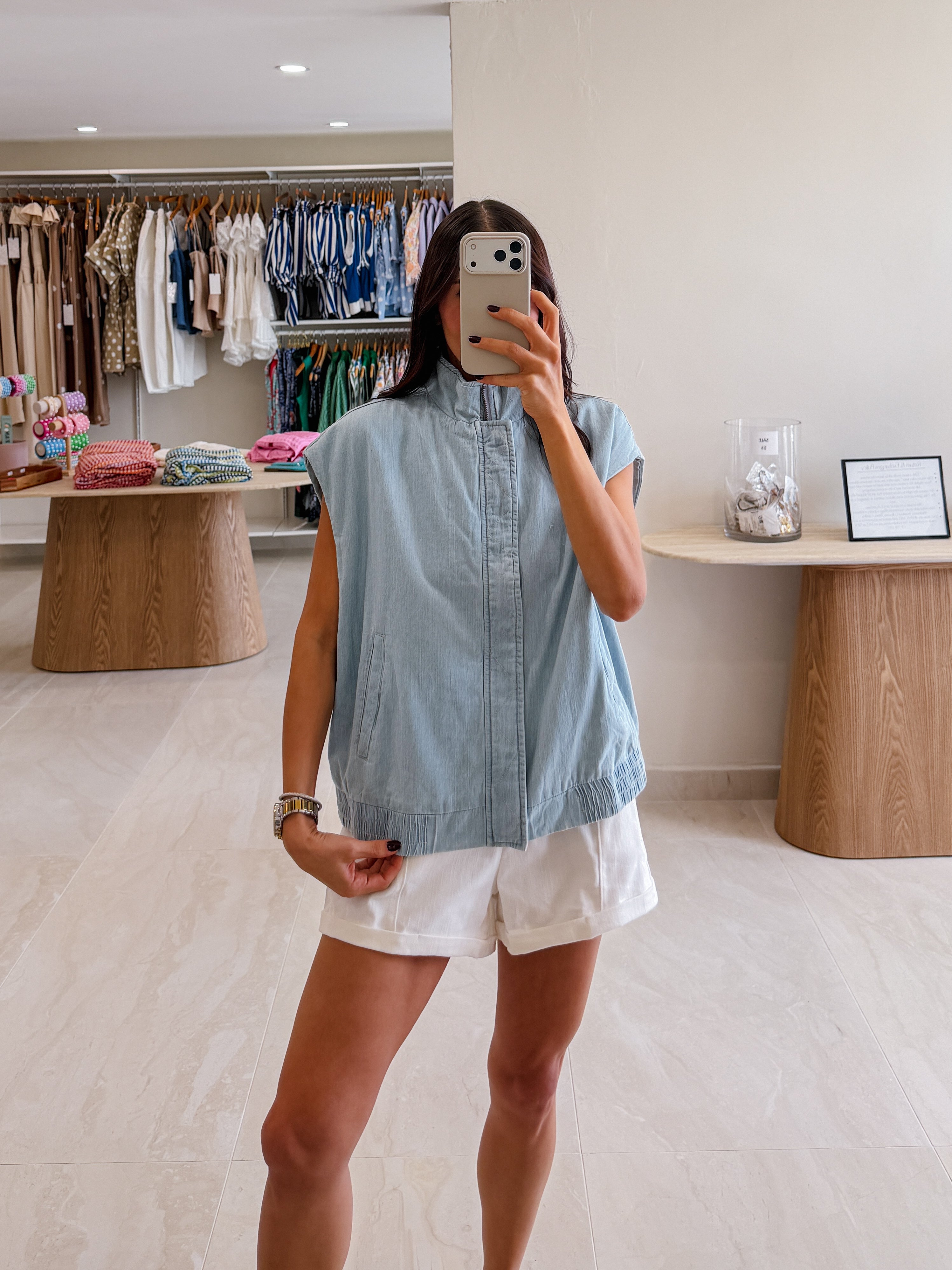KATIANA LIGHT DENIM BOMBER VEST