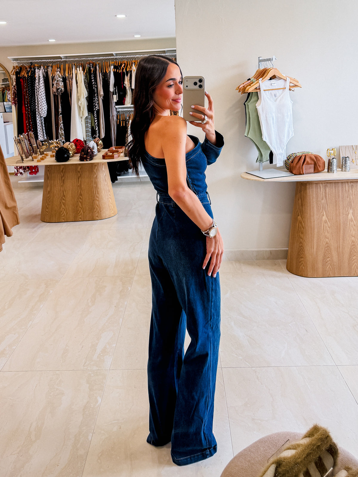 MARIELA ONE SHOULDER DENIM JUMPSUIT