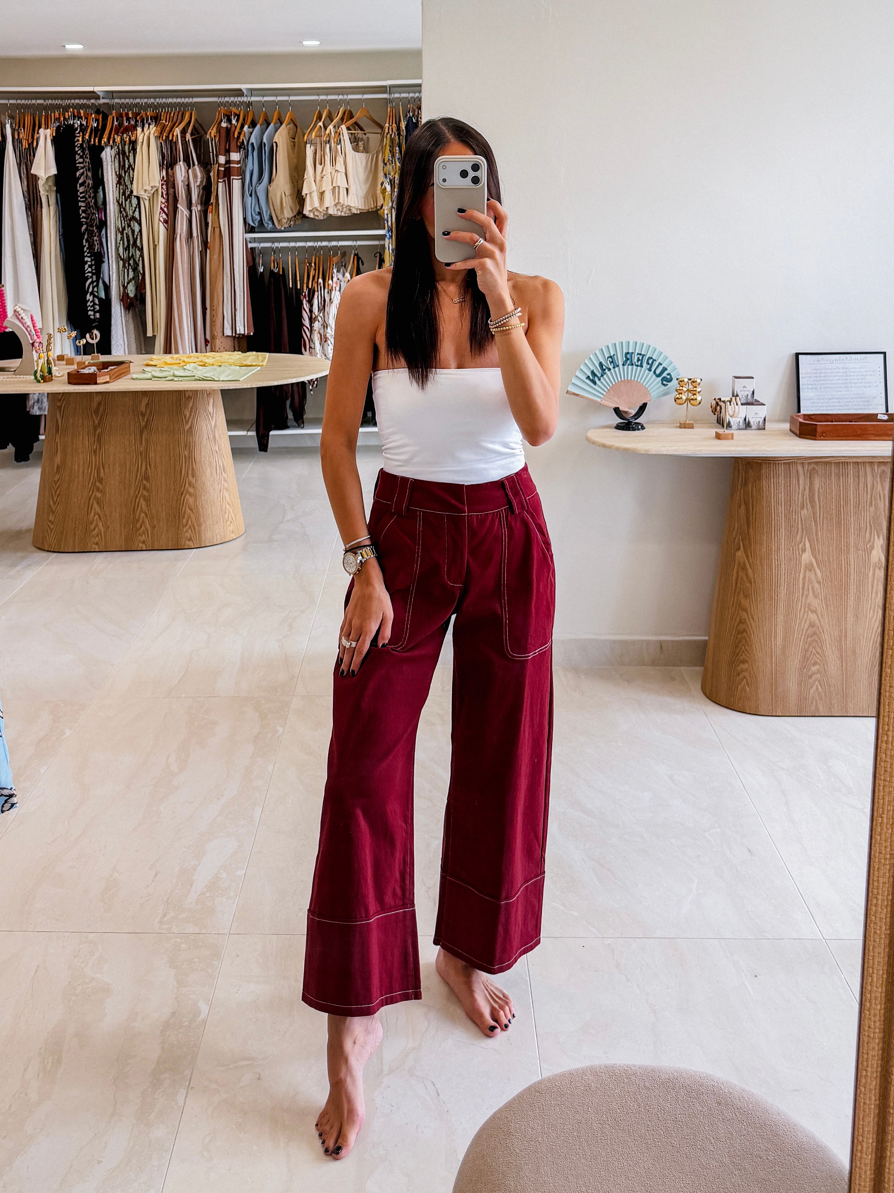 TERESA BURGUNDY TOP STITCHING PANT