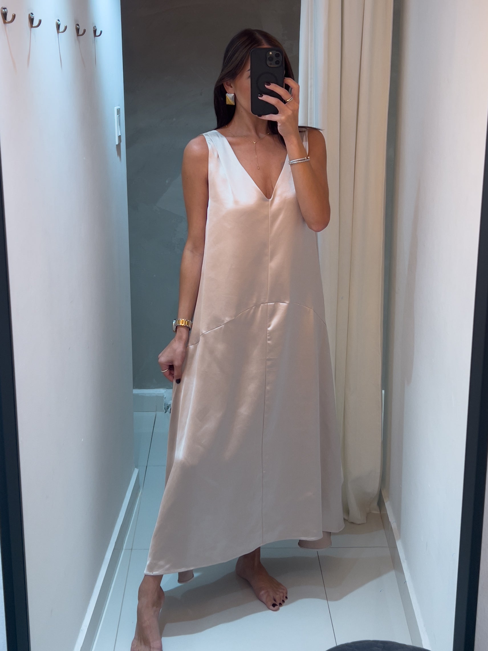 CHRISTA CHAMPAGNE SATIN DRESS