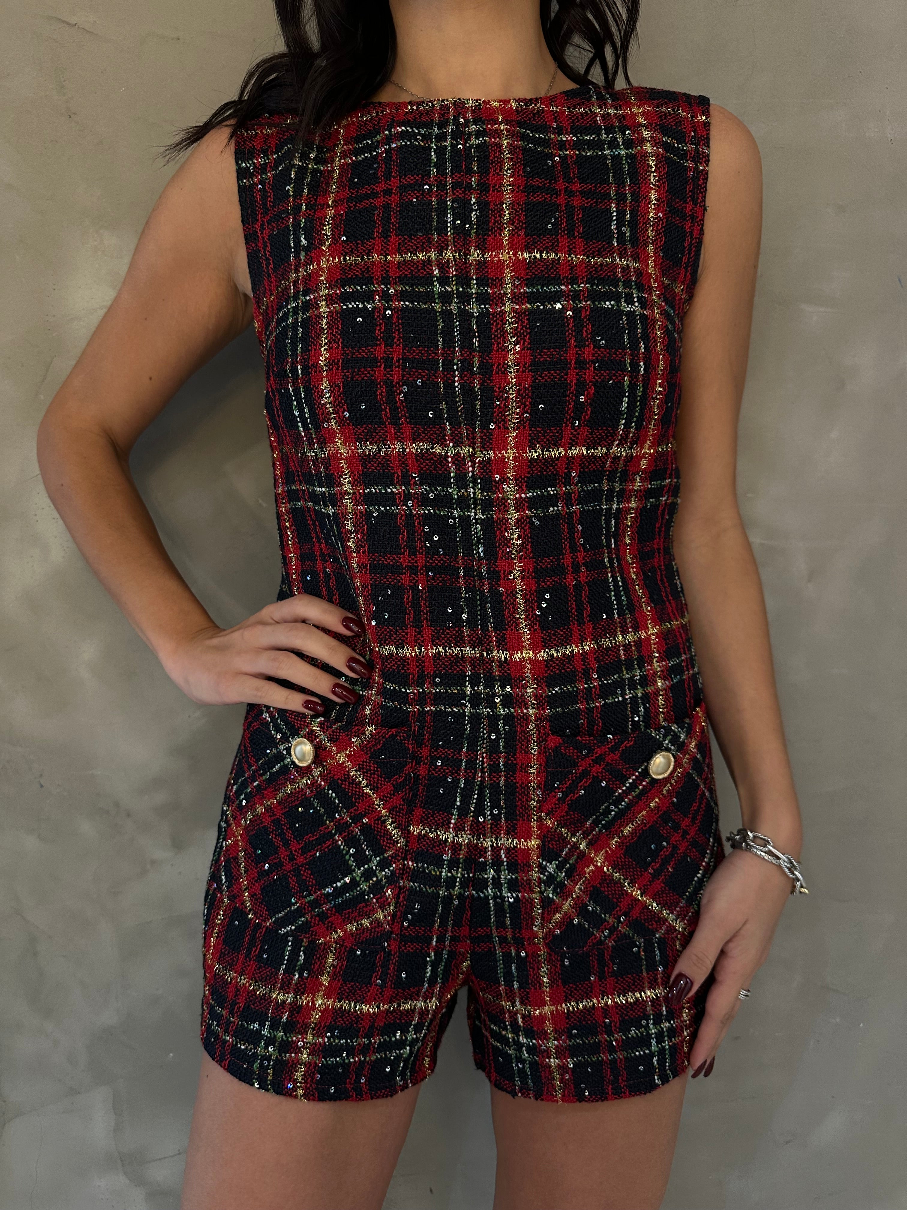 HOLLY PLAID ROMPER IN RED/NAVY