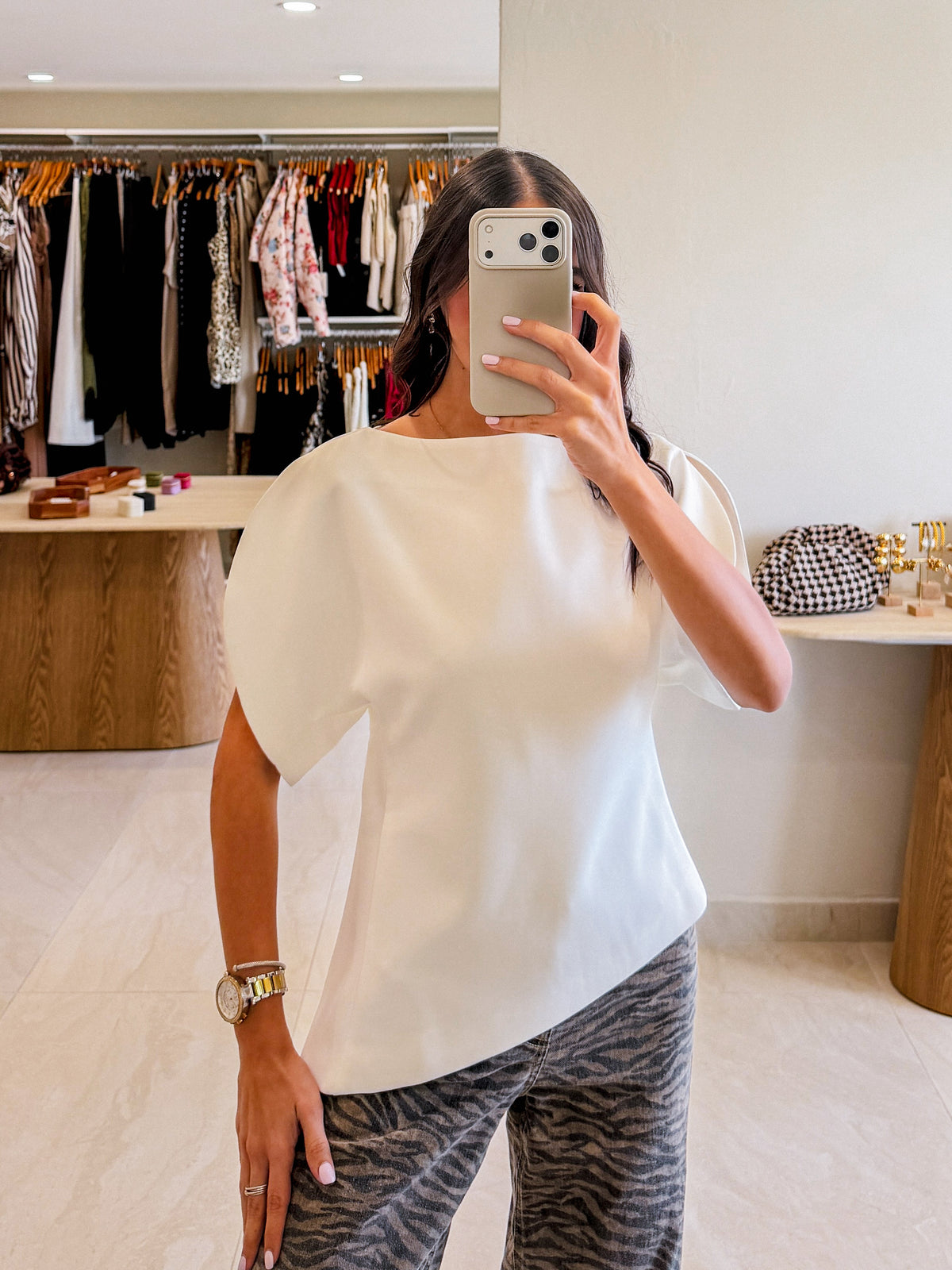 ANAHI WHITE BOAT NECK BLOUSE