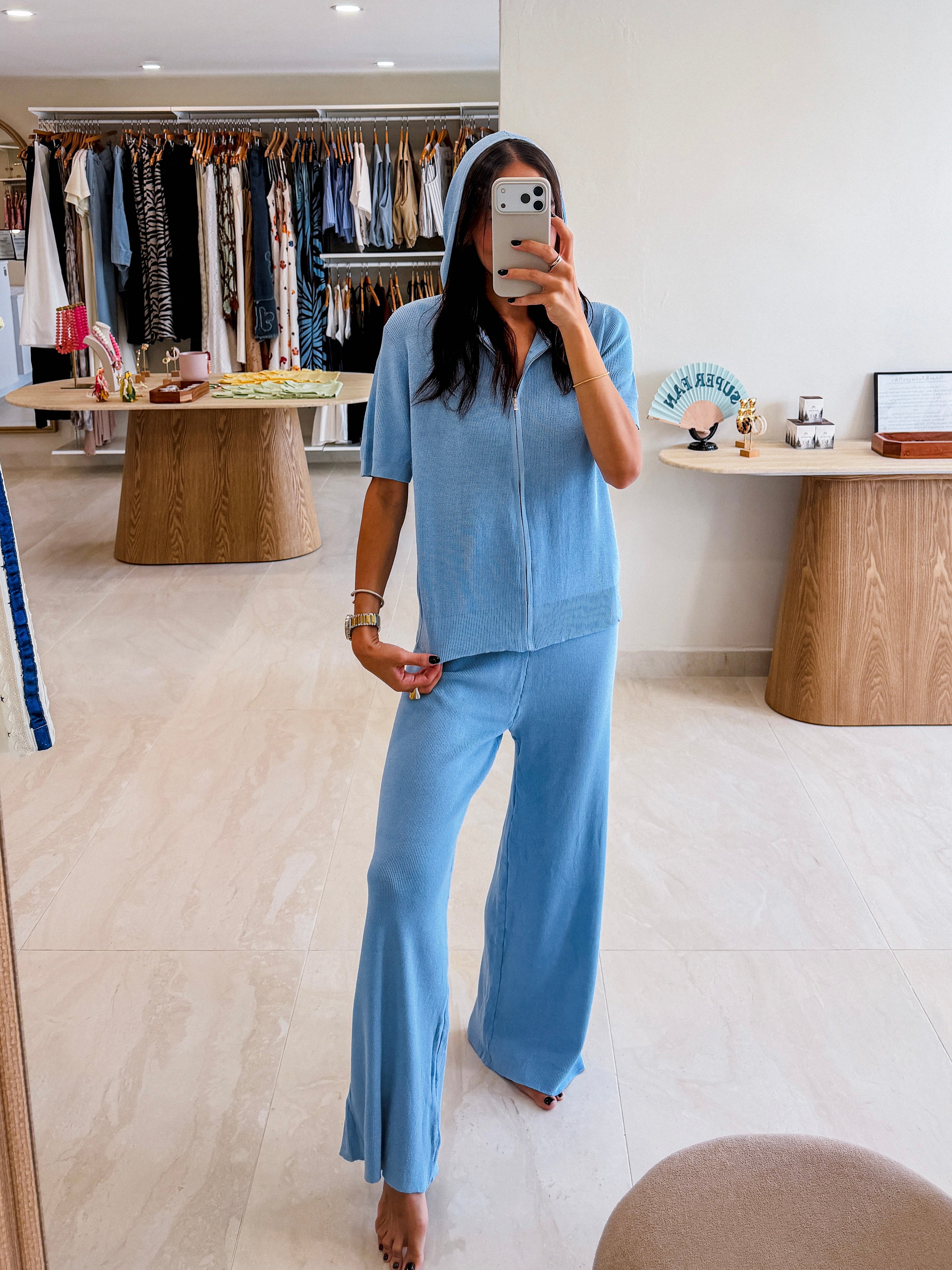 IVONNE DUSTY BLUE ZIP UP TRAVEL SET