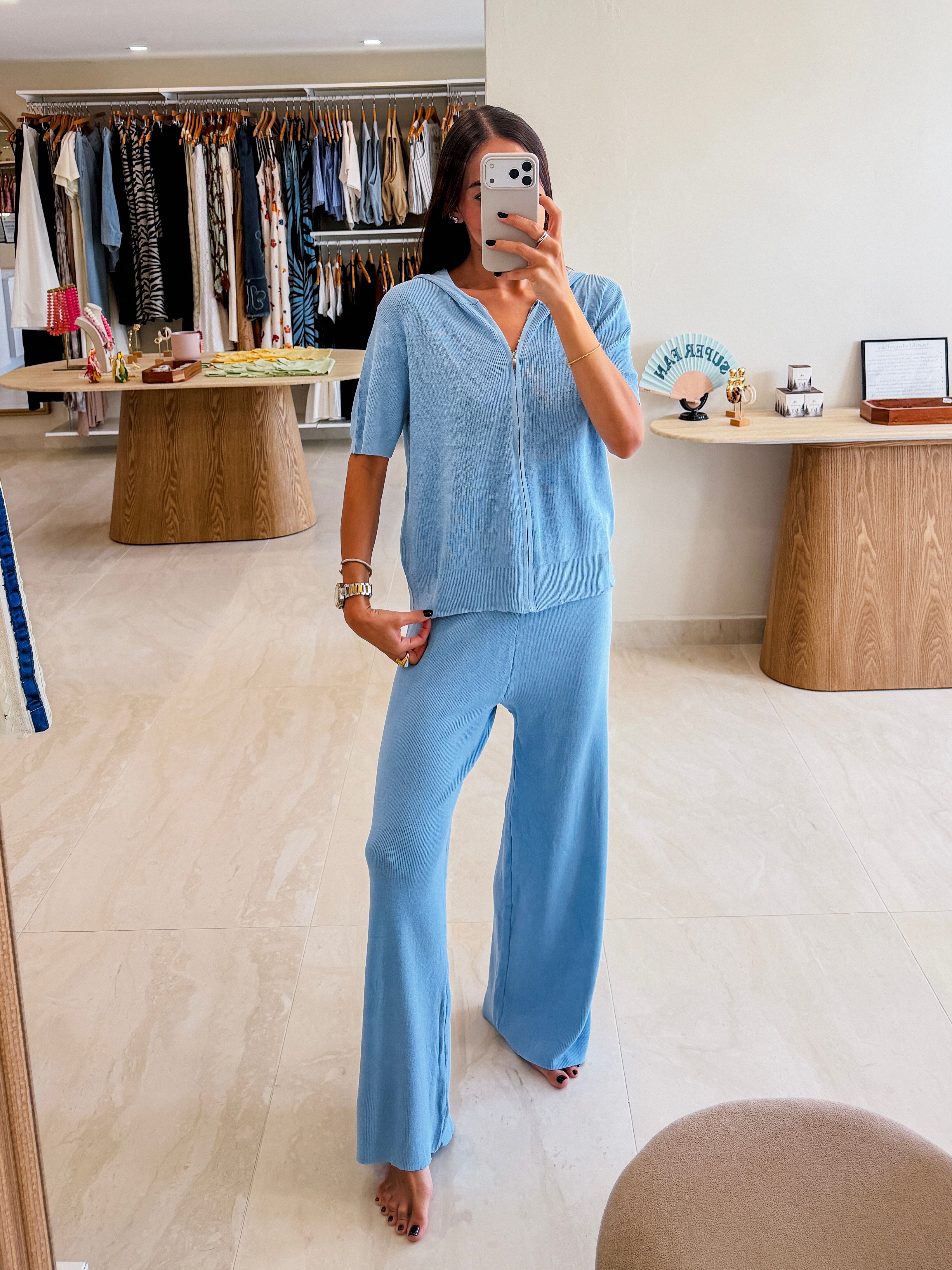 IVONNE DUSTY BLUE ZIP UP TRAVEL SET