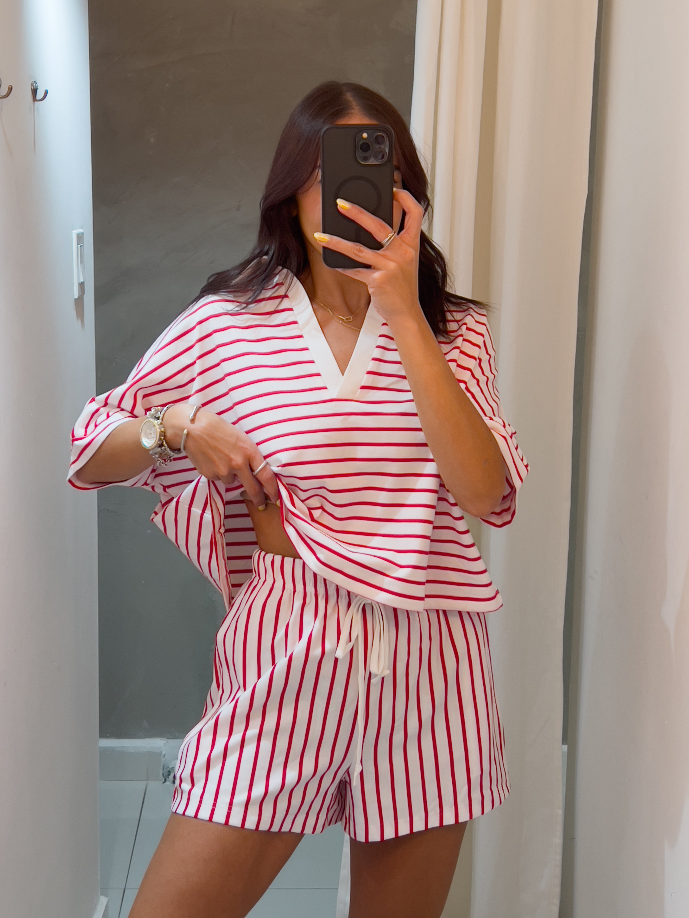 IVANNA STRIPED LOUNGE SHORT SET