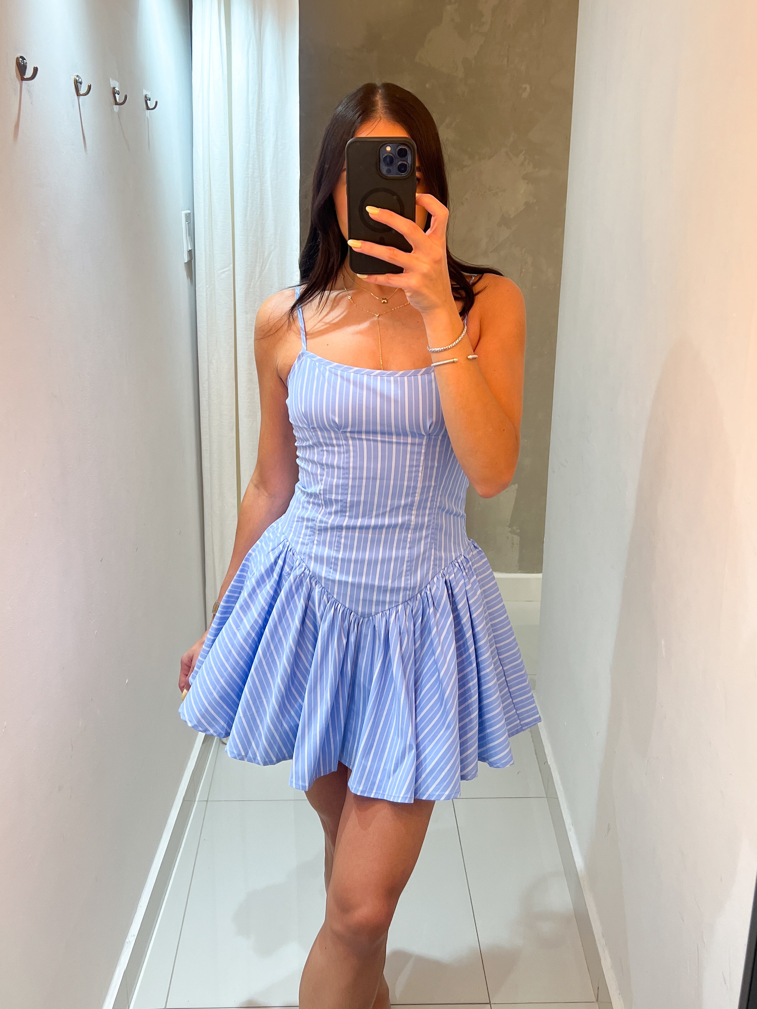 ANNITTA STRIPED TIE STRAP MINI DRESS