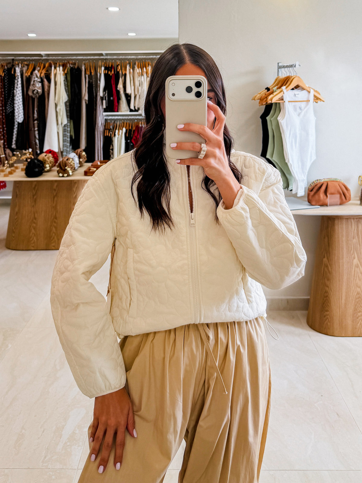 SARI OFF WHITE FLORAL PADDED JACKET