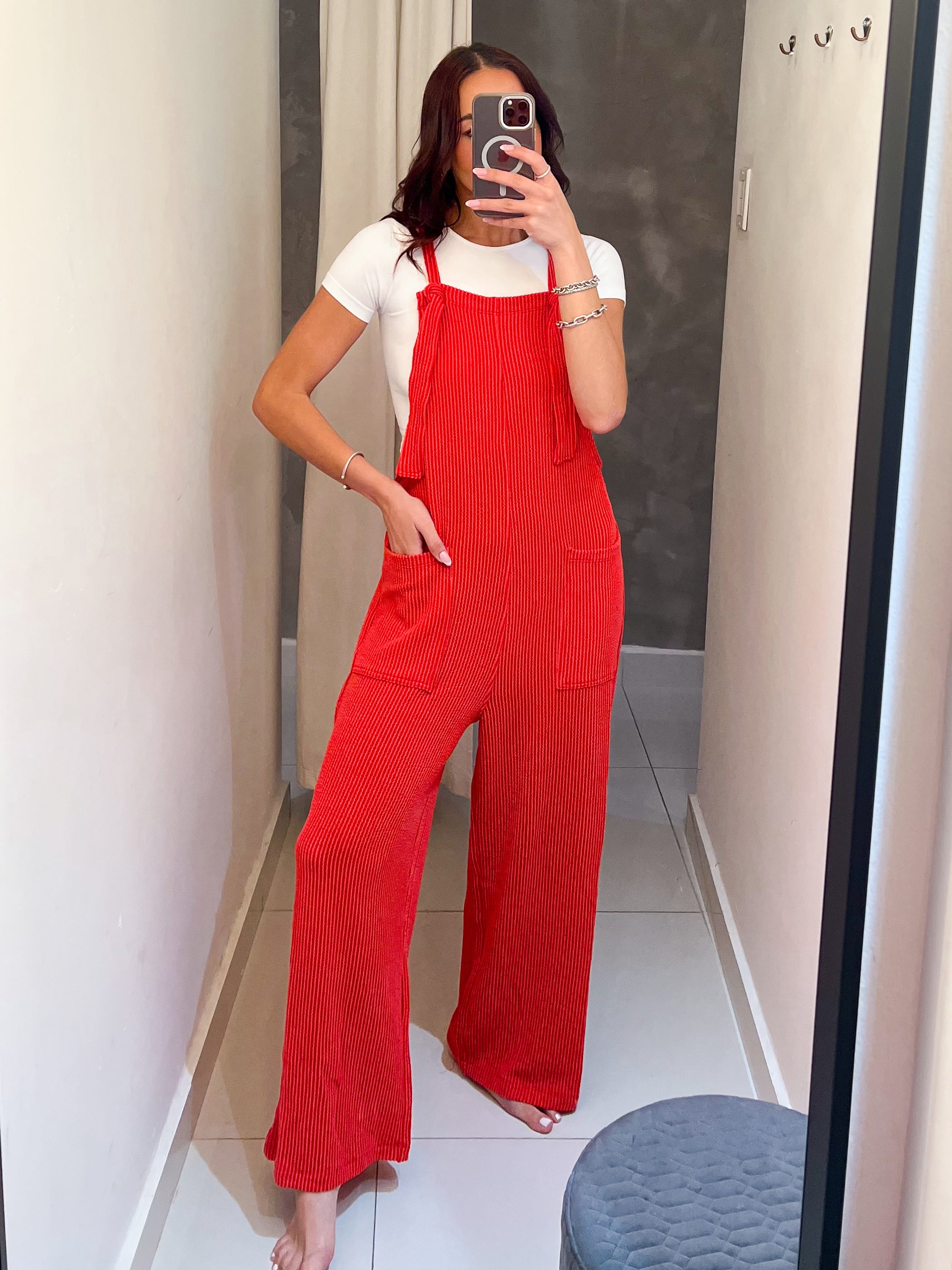 CAROLA RIBBED JUMPSUIT IN RED