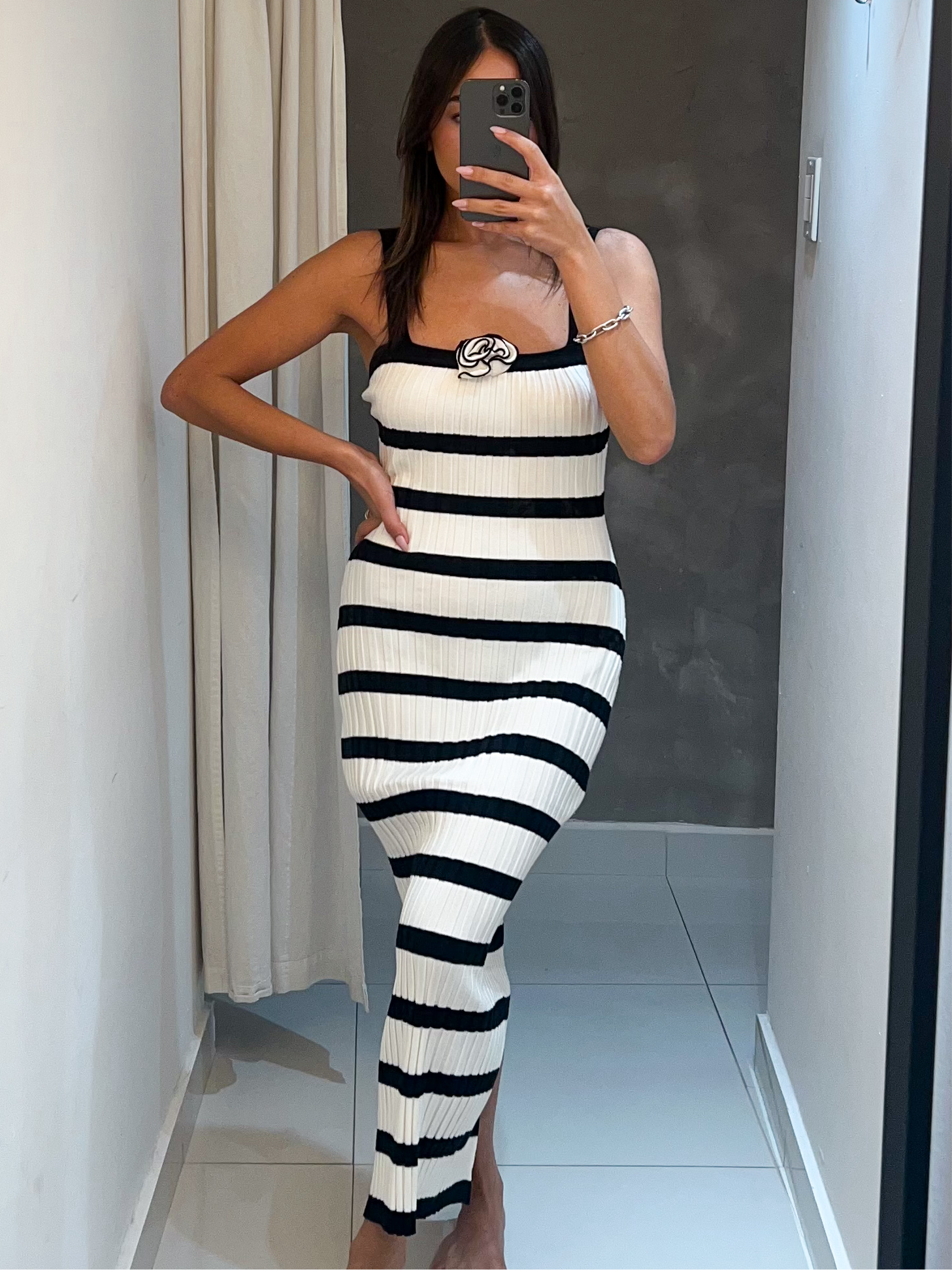 FLORA STRIPED MIDI DRESS