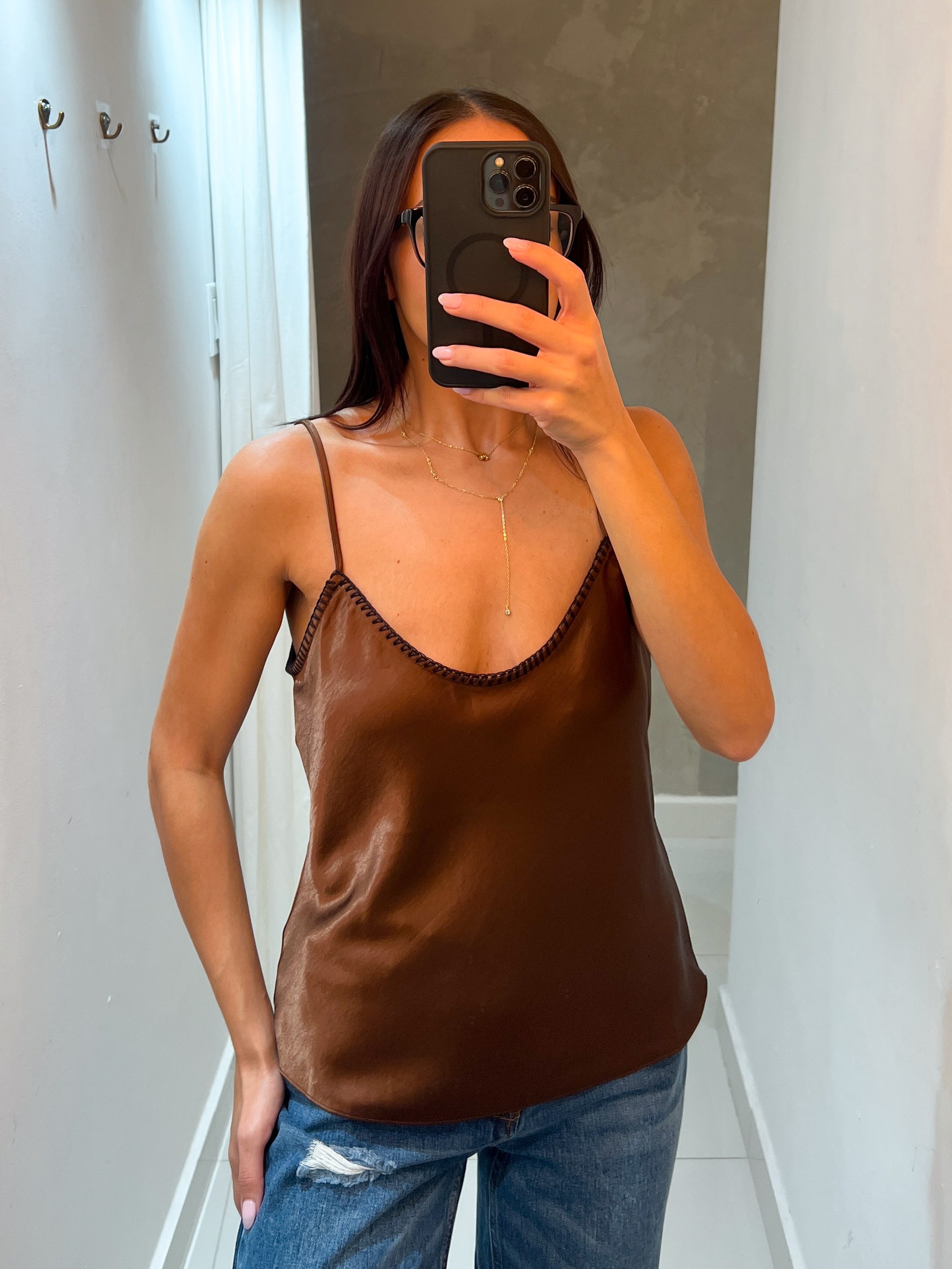 CLEO CHOCOLATE SATIN CAMI