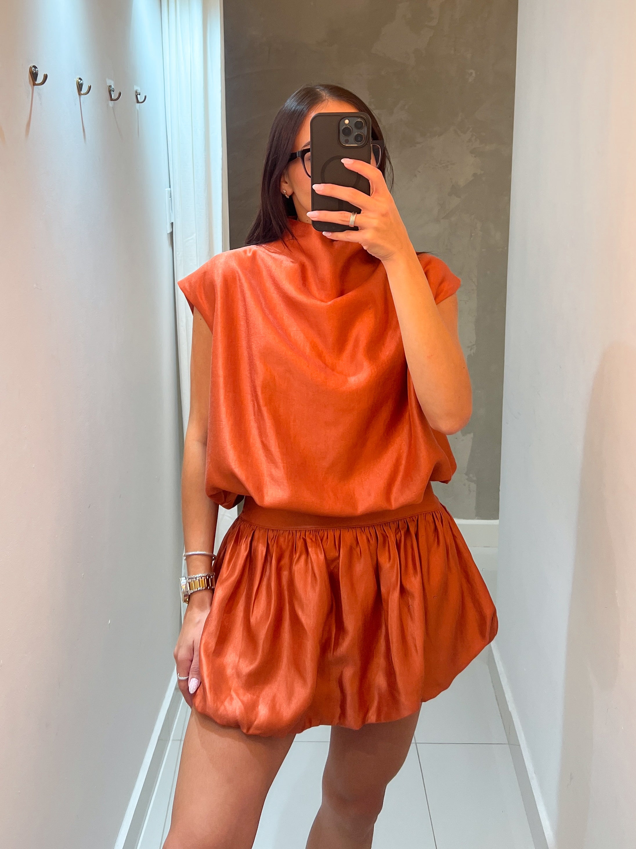 DANIKA RUST BUBBLE SKORT AND BLOUSE SET