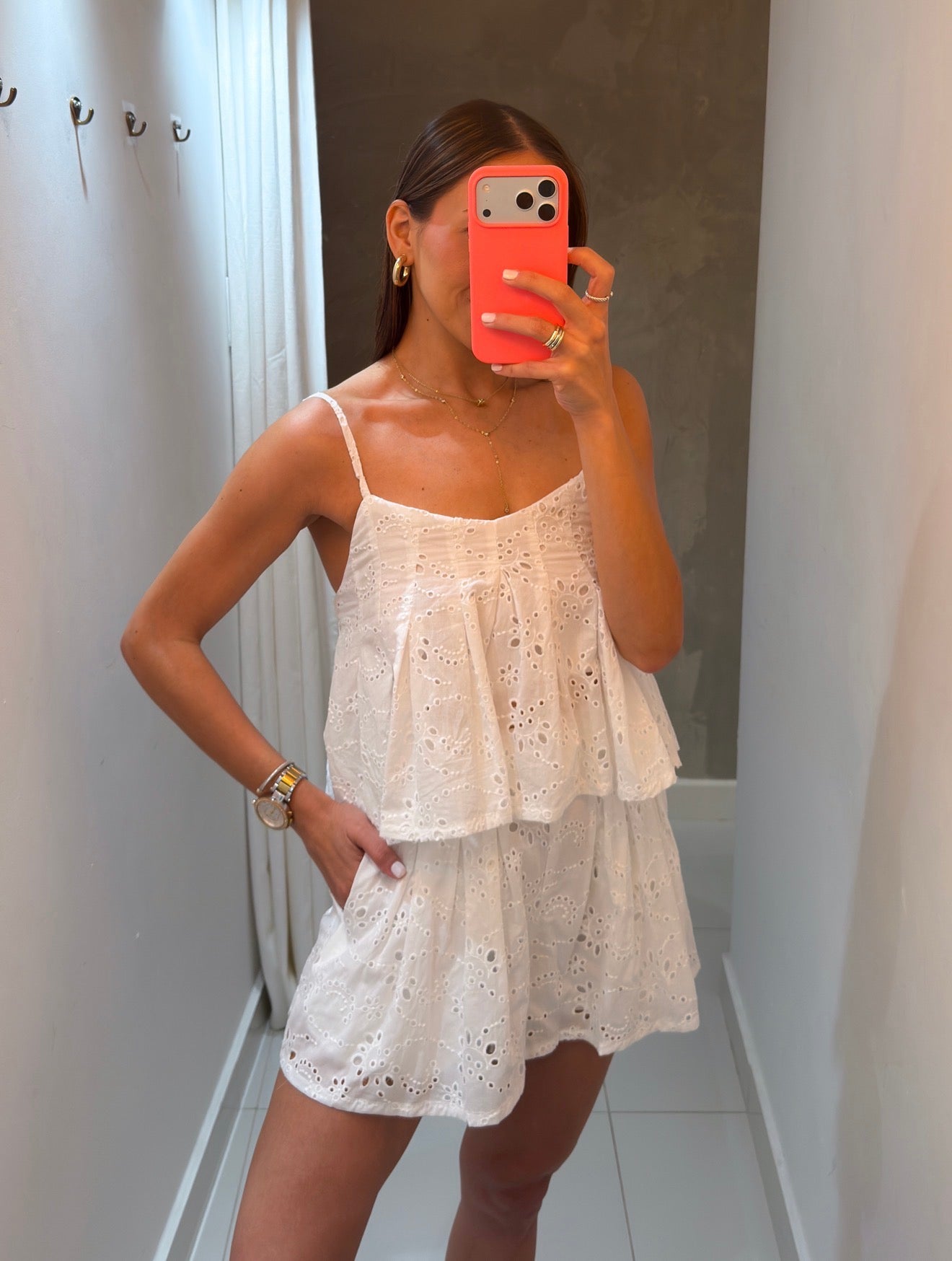 STACEY EYELET SKORT SET IN WHITE