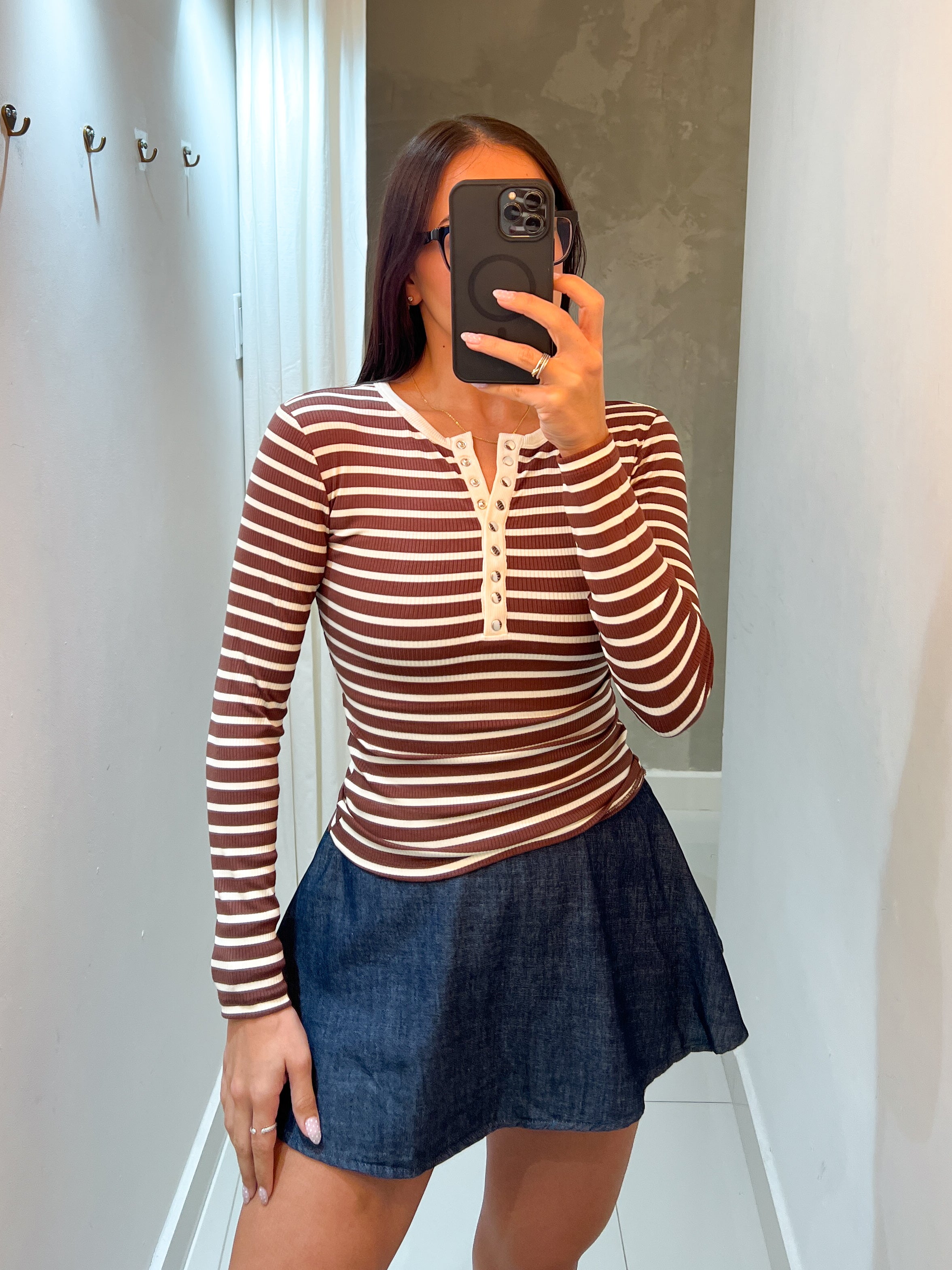 DANIELLE STRIPED KNIT TOP IN CHOCOLATE
