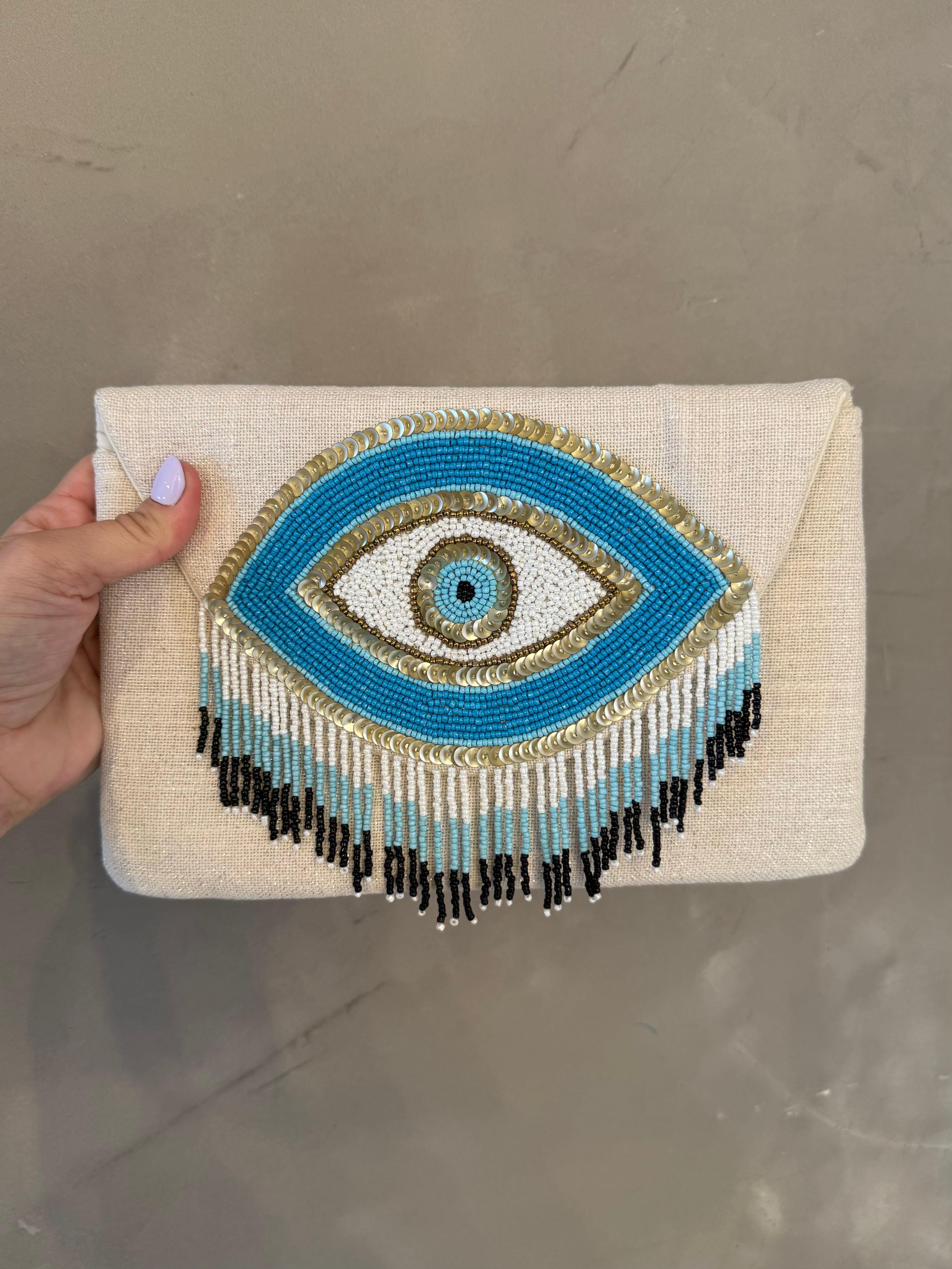 EVIL EYE BEADED BEADED CLUTCH