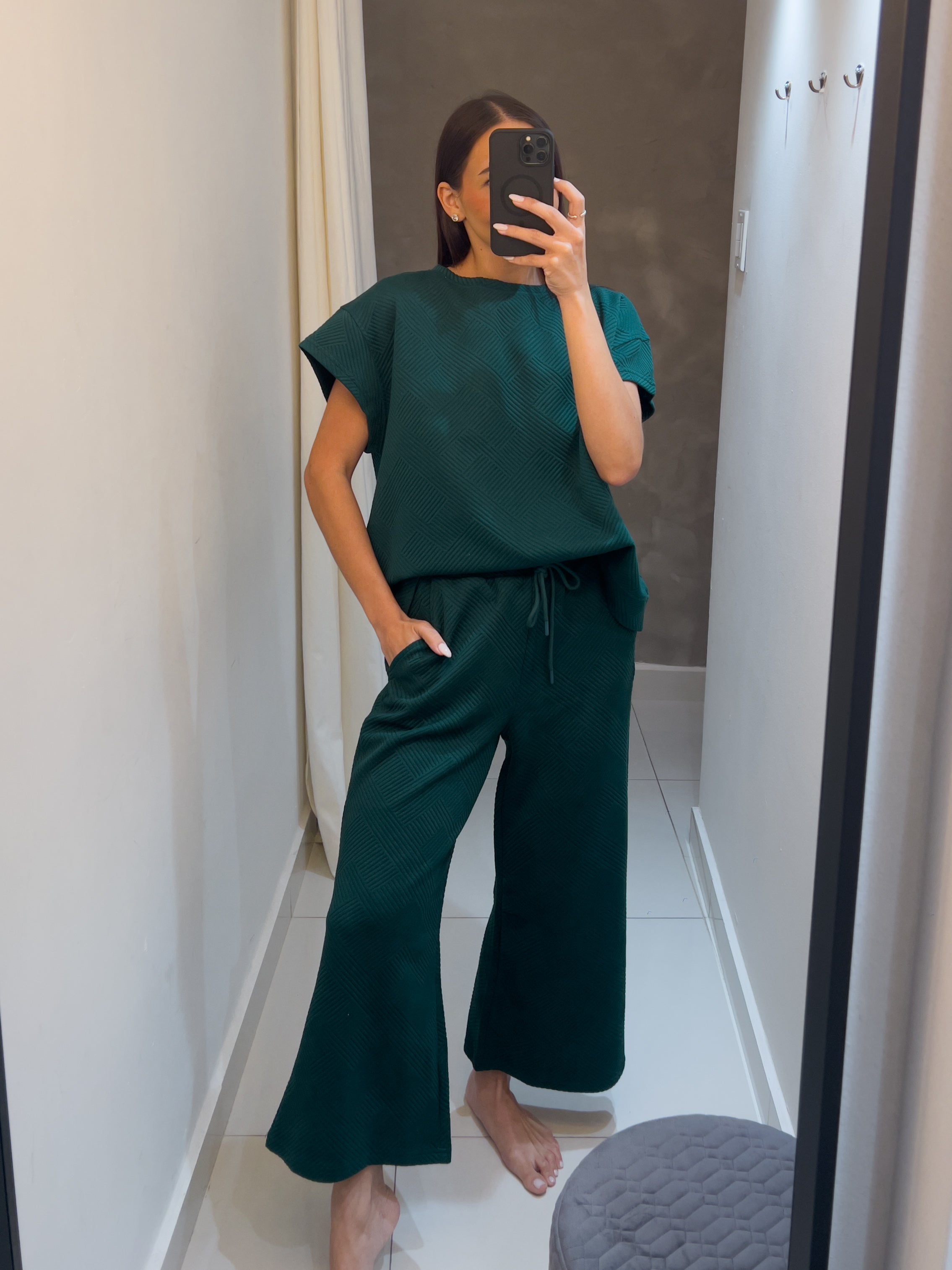 PAOLA FOREST GREEN TEXTURED TRAVEL SET