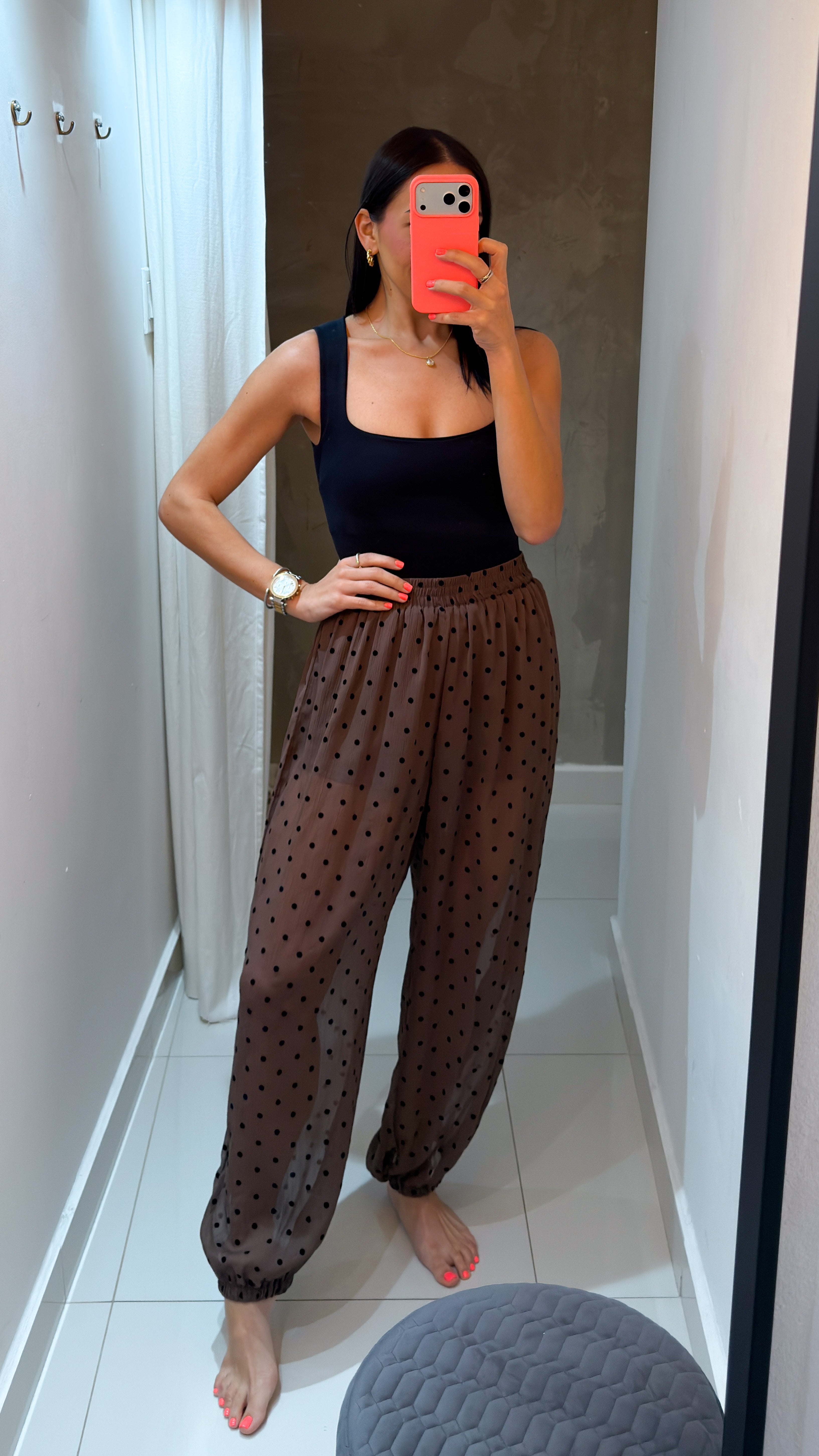 ELLIE POLKA DOT MESH PANTS IN BROWN
