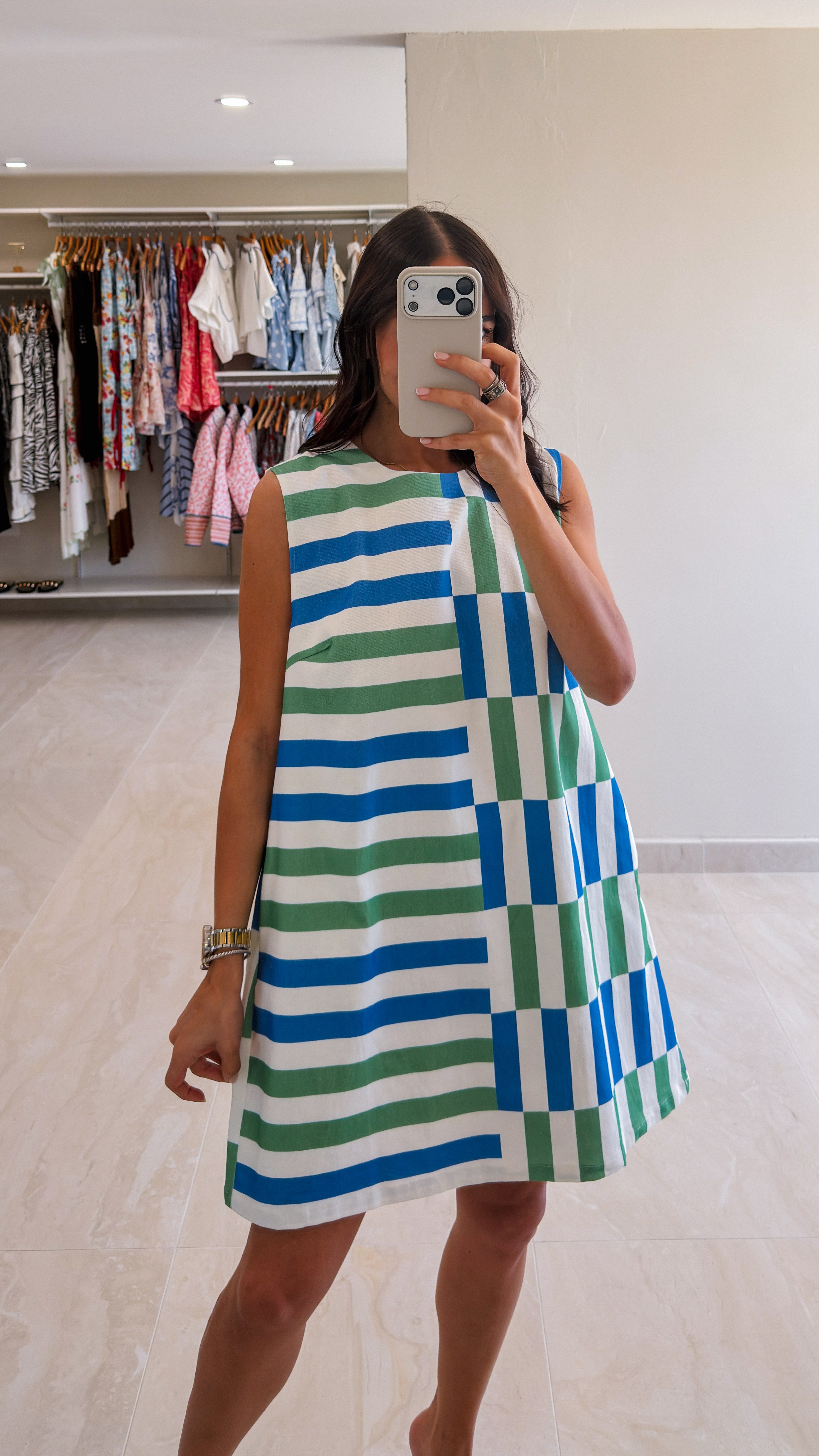 VILMA BLUE/GREEN PRINTED SUMMER DRESS